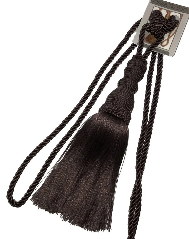Single Decorative Rope Tassel Tie Back, Coffee, 10 Inch Tassel, 36 Inch Spread