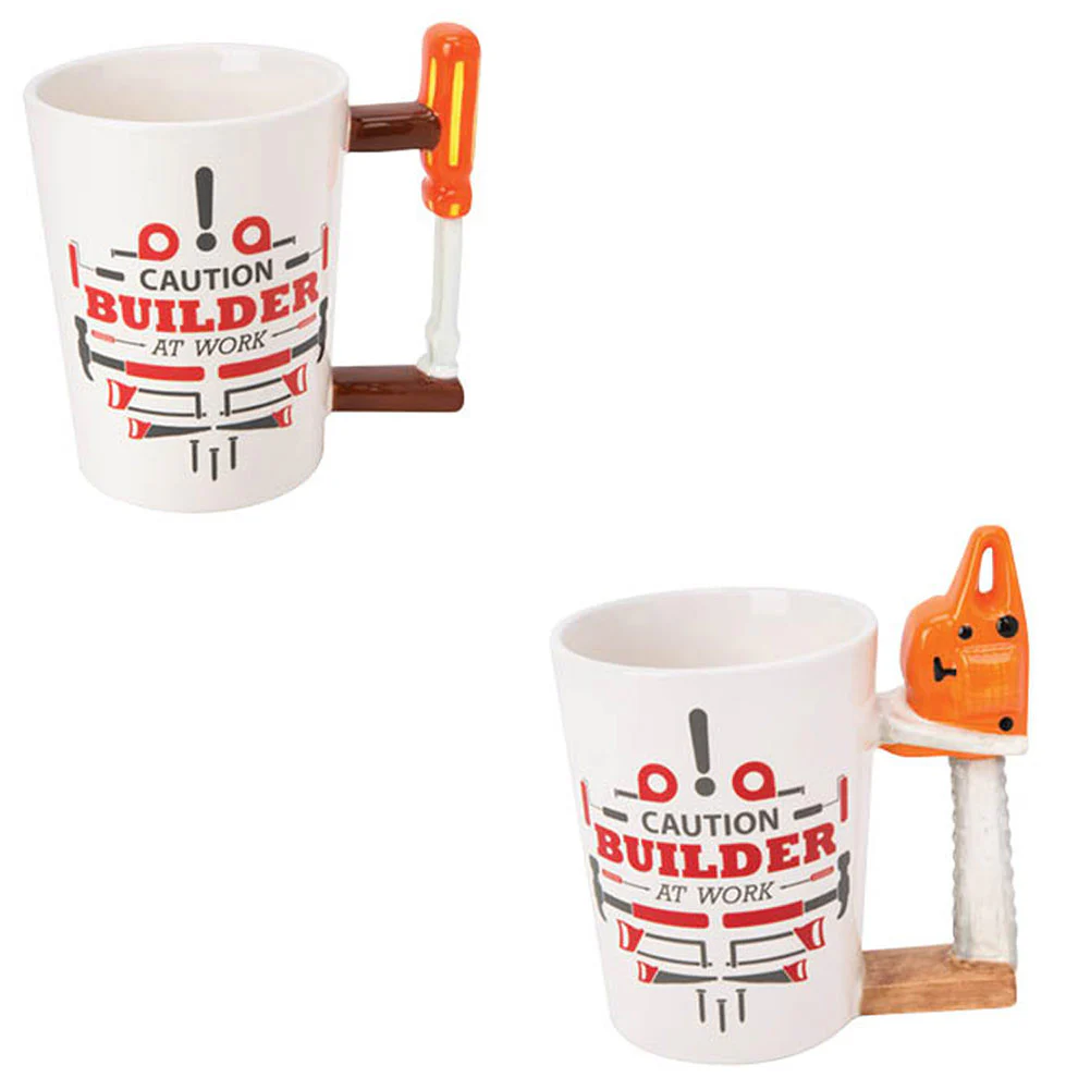 Sip Of Art Ceramic Tools Shaped Handle Mug Set, Chain Saw-Screw Driver, 12 Ounces (Pack of 2)