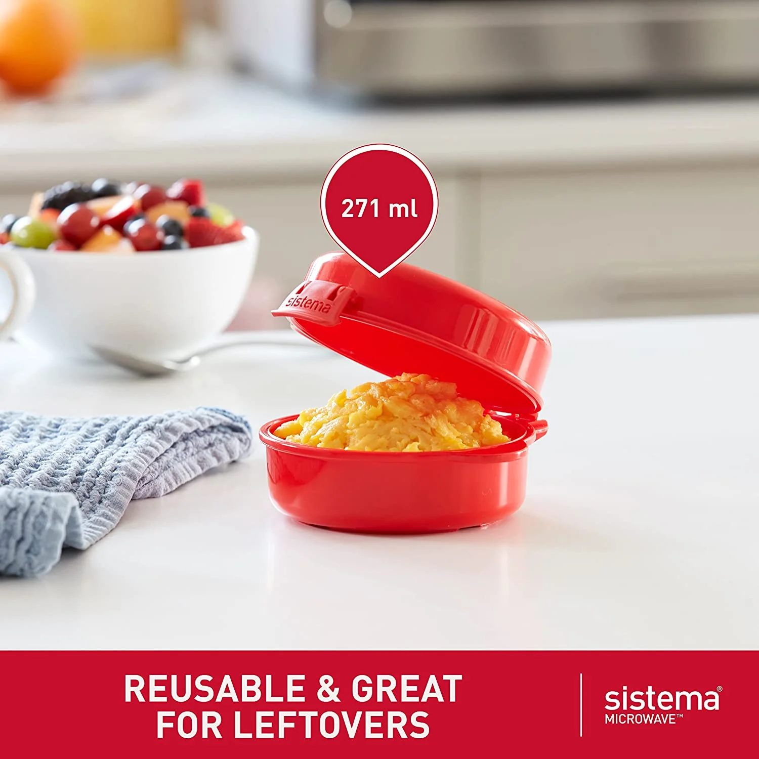 Sistema Microwave Egg Cooker and Poacher with Steam Release Vent, 9.16-Ounce, Red - Image 5
