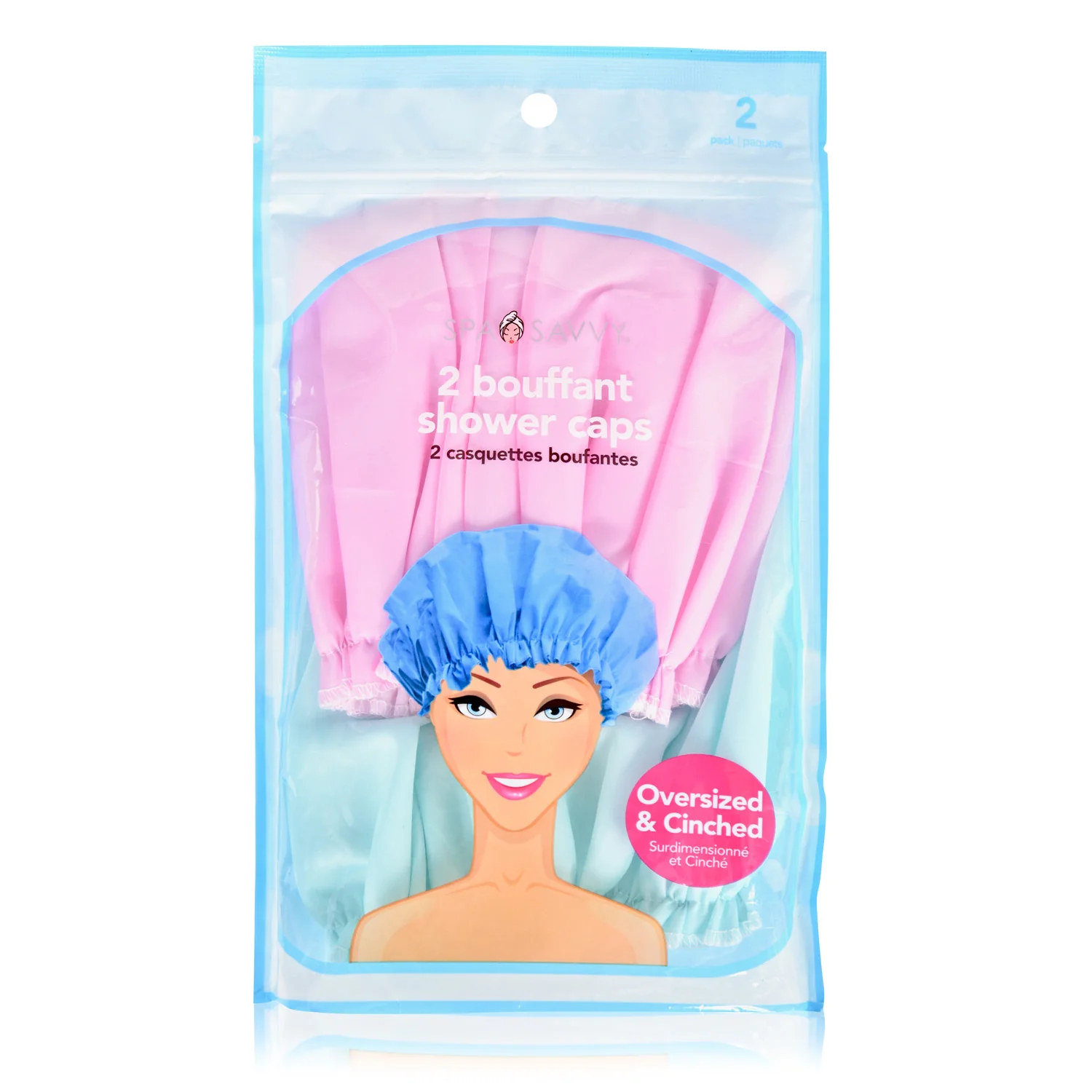 Spa Savvy 2-Pack Oversized Bouffant Shower Caps, Purple-Yellow