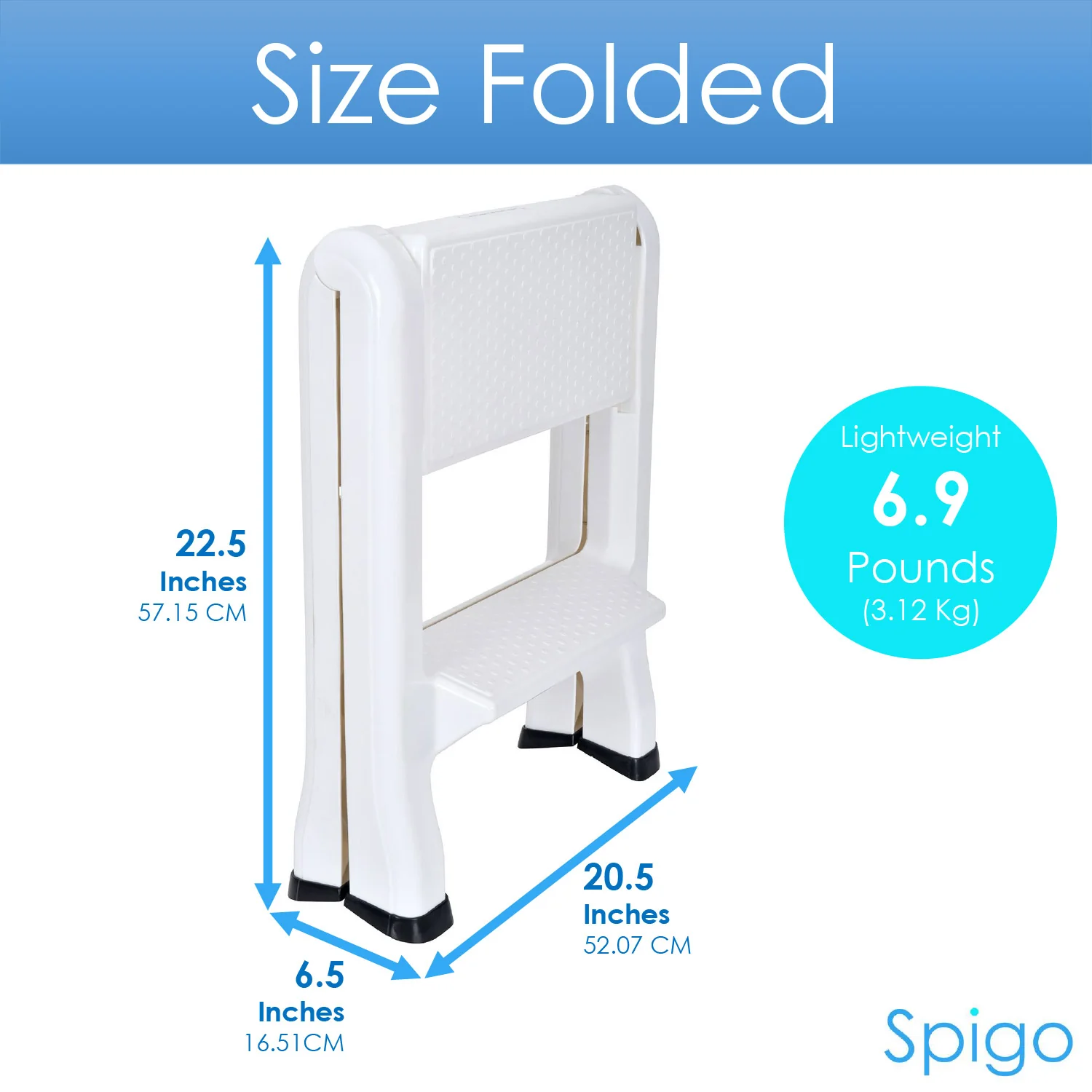 Spigo Heavy Duty 2-Tier Folding Step Stool Ladder, White, 22.5x20.5x19 Inches - Image 6