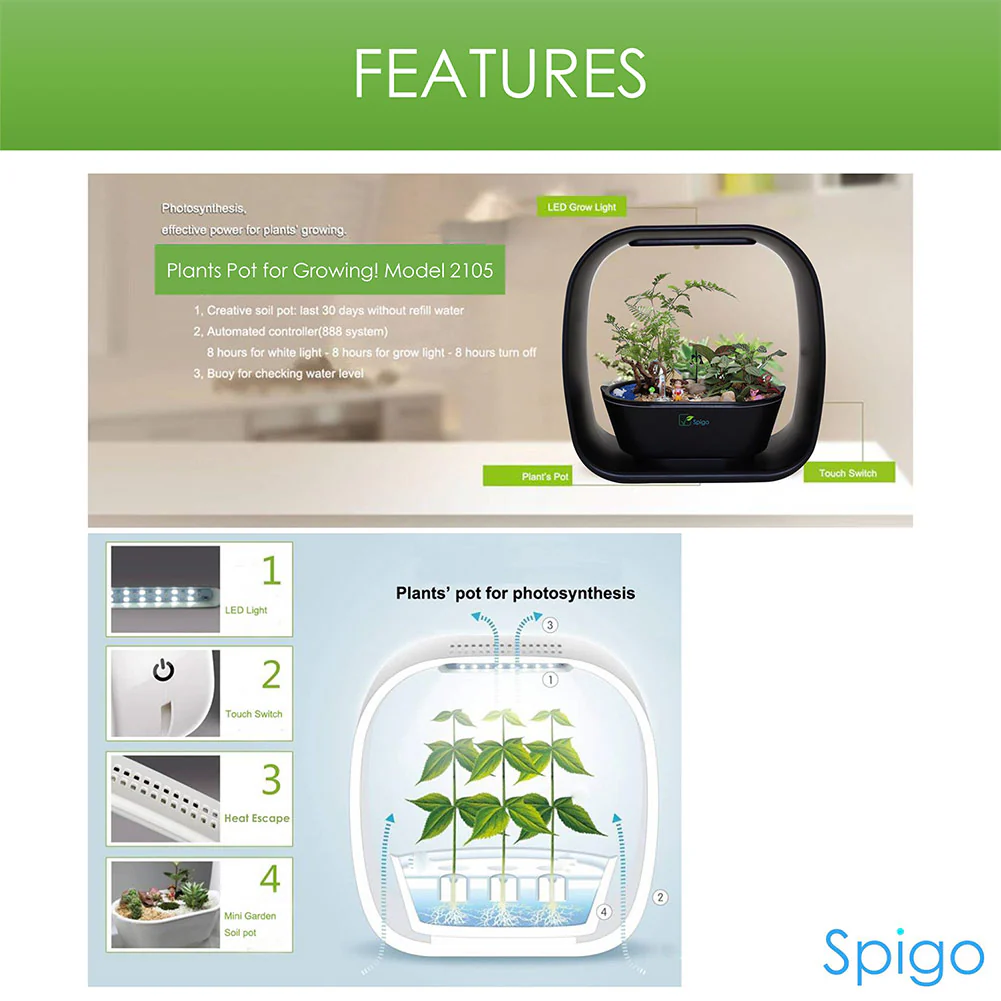 Spigo Intelligent Indoor LED Light Garden, Matte Black - Image 6