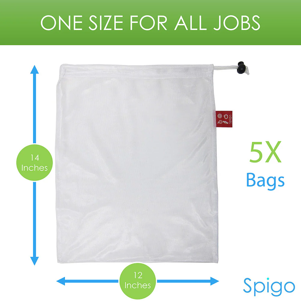 Spigo Reusable and Washable Mesh Produce Bags, 5 Count, 12x14 Inches - Image 2