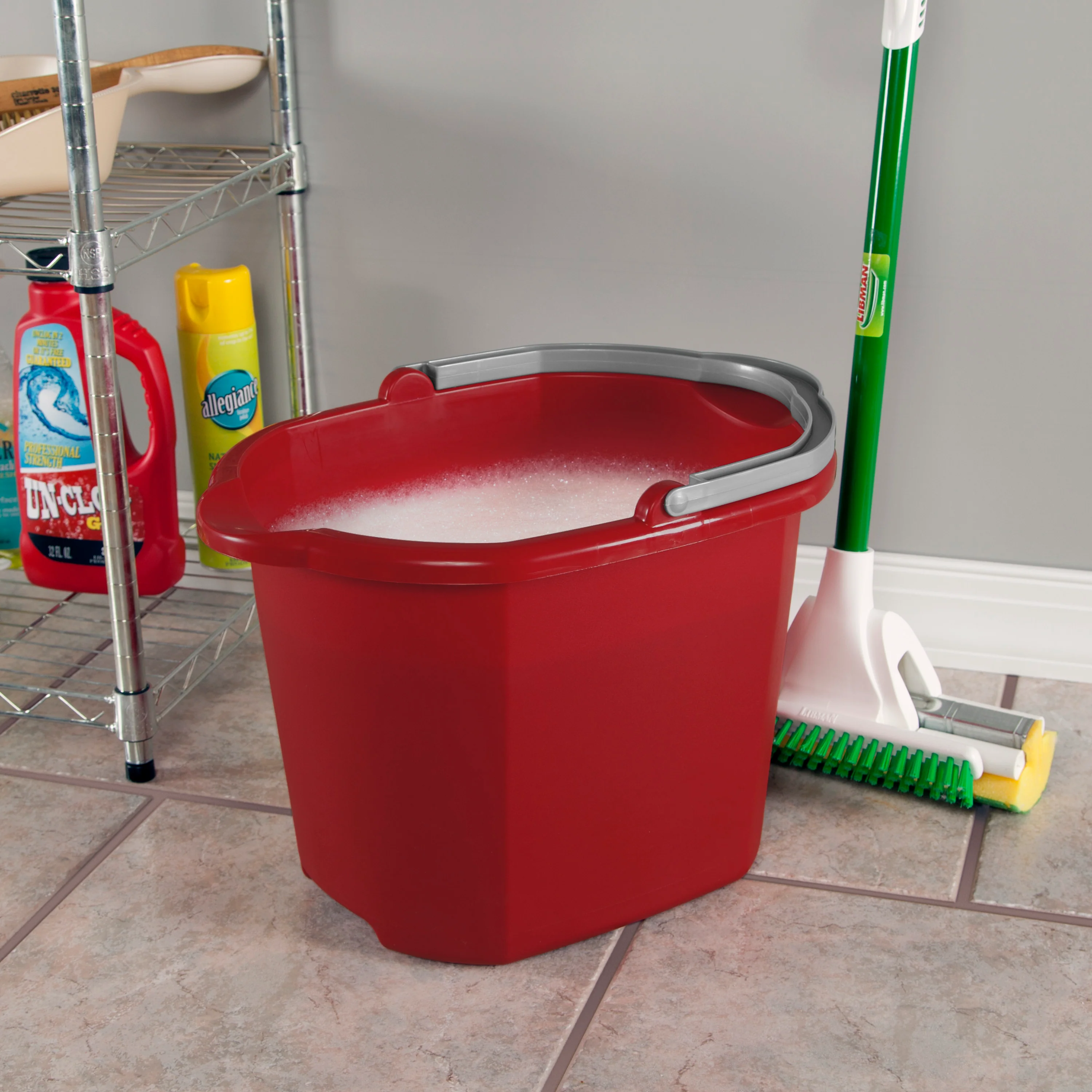 Sterilite Dual Spout Pail with Handle, Classic Red, 16 Quart