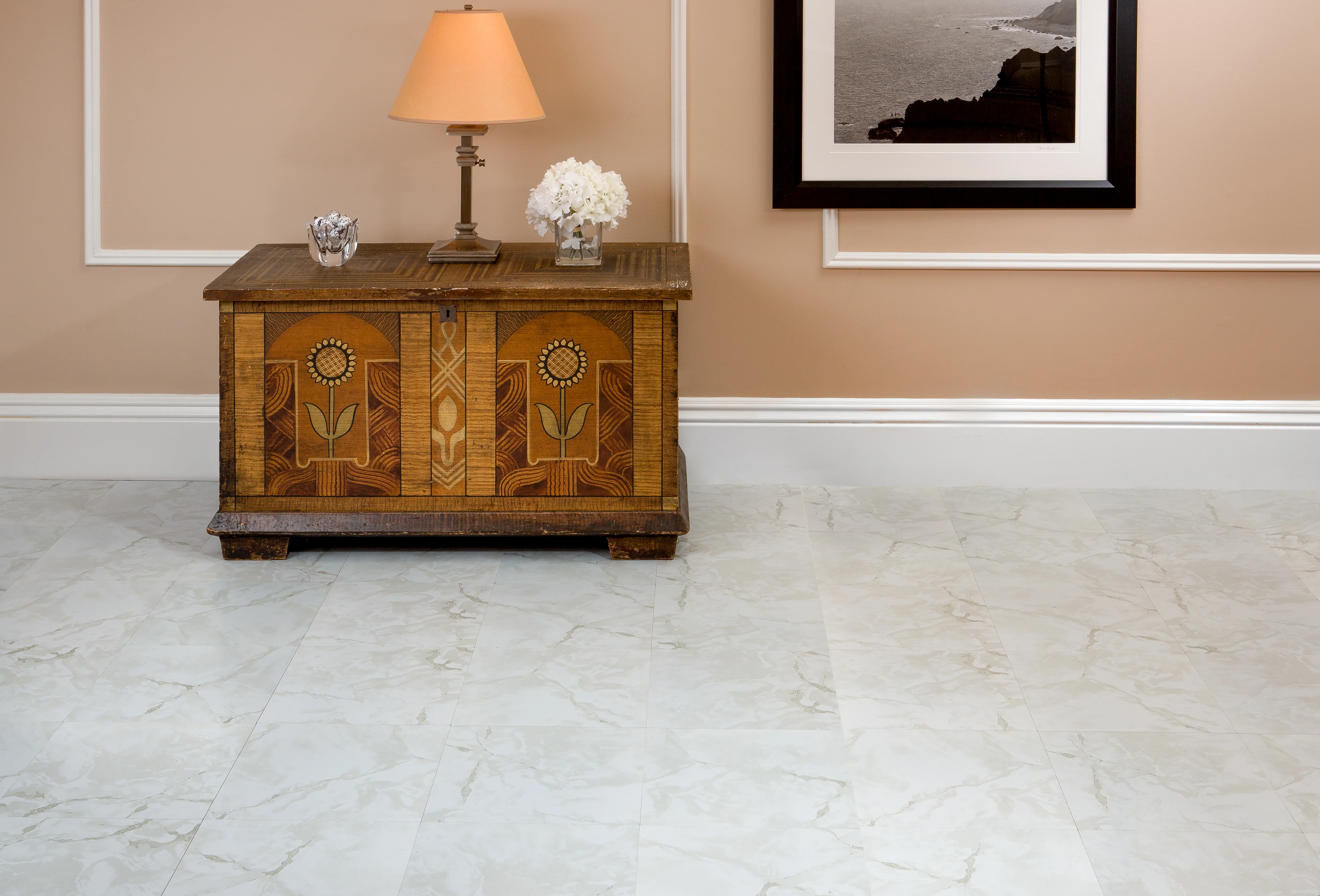 Sterling Classic White with Grey Veins 12x12 Self Adhesive Vinyl Floor Tile - 20 Tiles/20 sq. ft. - Image 2