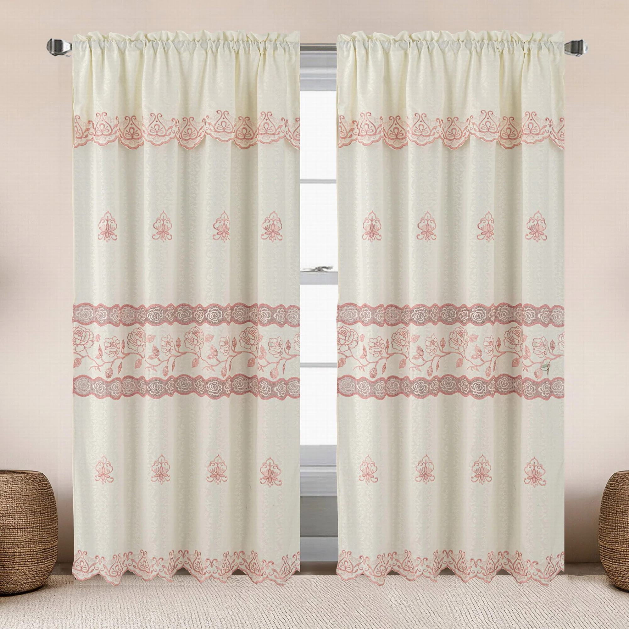 Sufeena Jacquard Macrame Window Curtain Panel with Valance, 55x84 Inches - Image 4