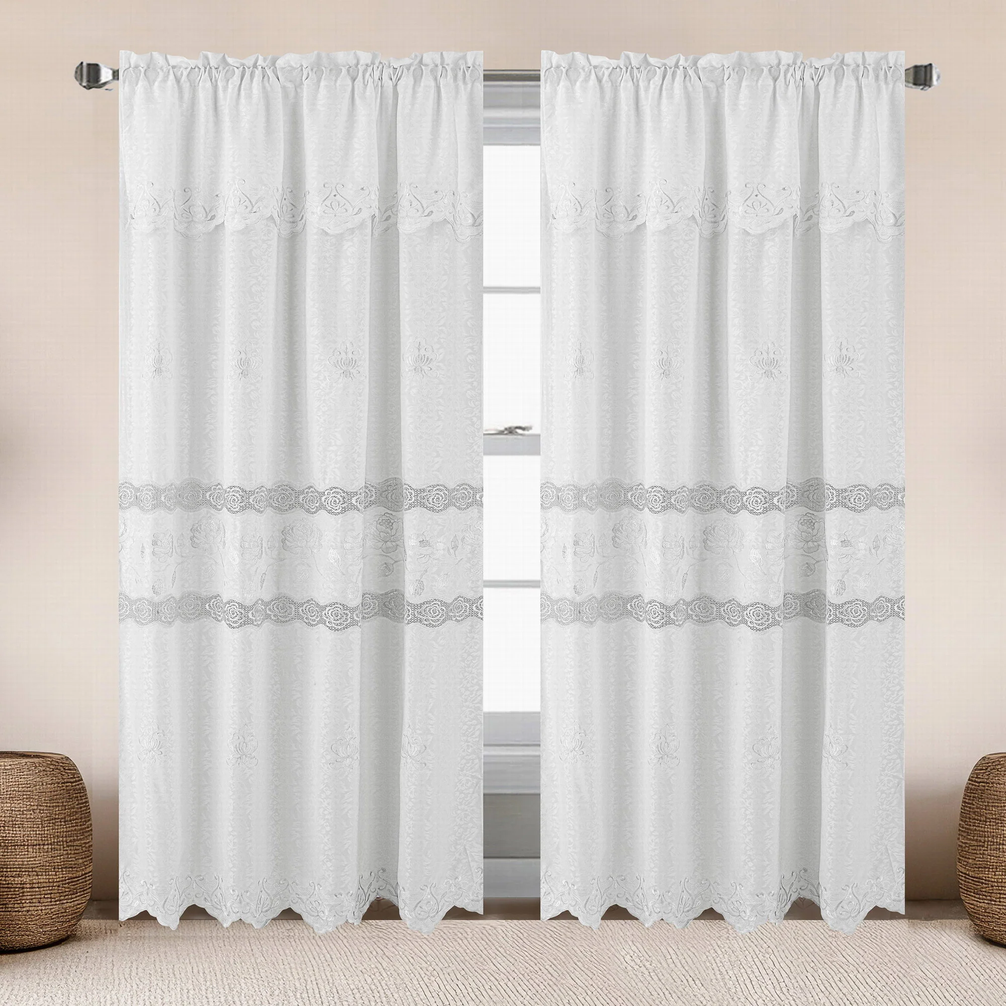 Sufeena Jacquard Macrame Window Curtain Panel with Valance, 55x84 Inches - Image 5