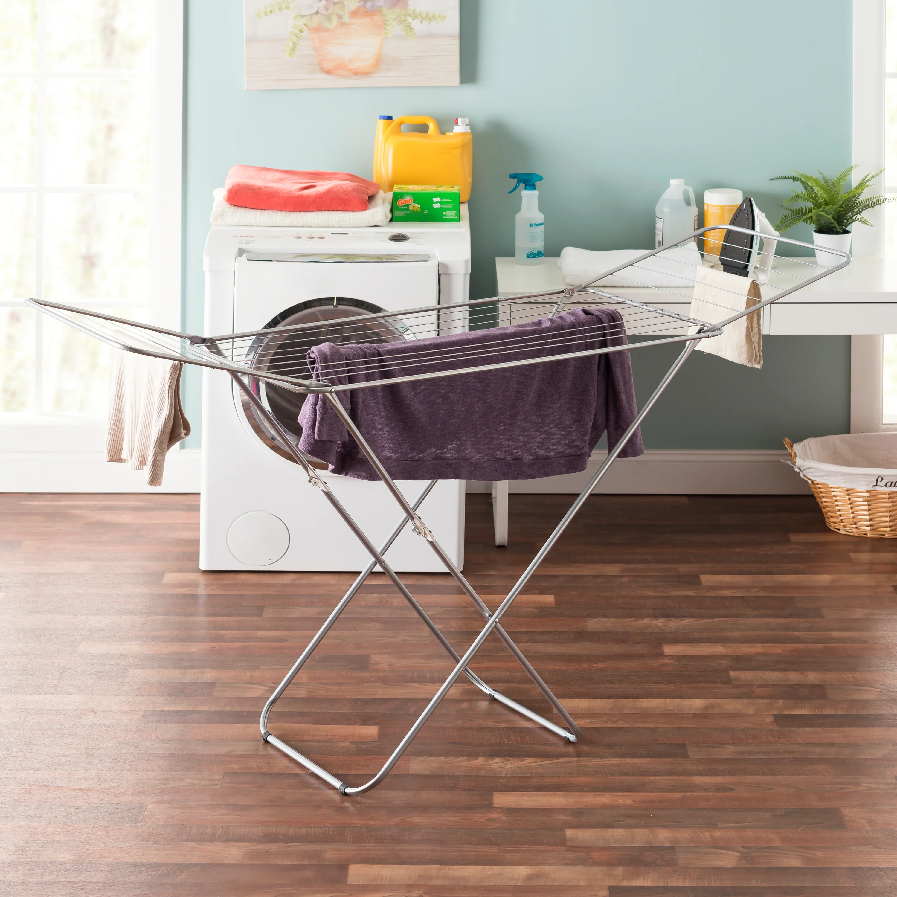 Sunbeam Enamel Coated Steel Clothes Drying Rack, Silver, 71x22x41 Inches - Image 3