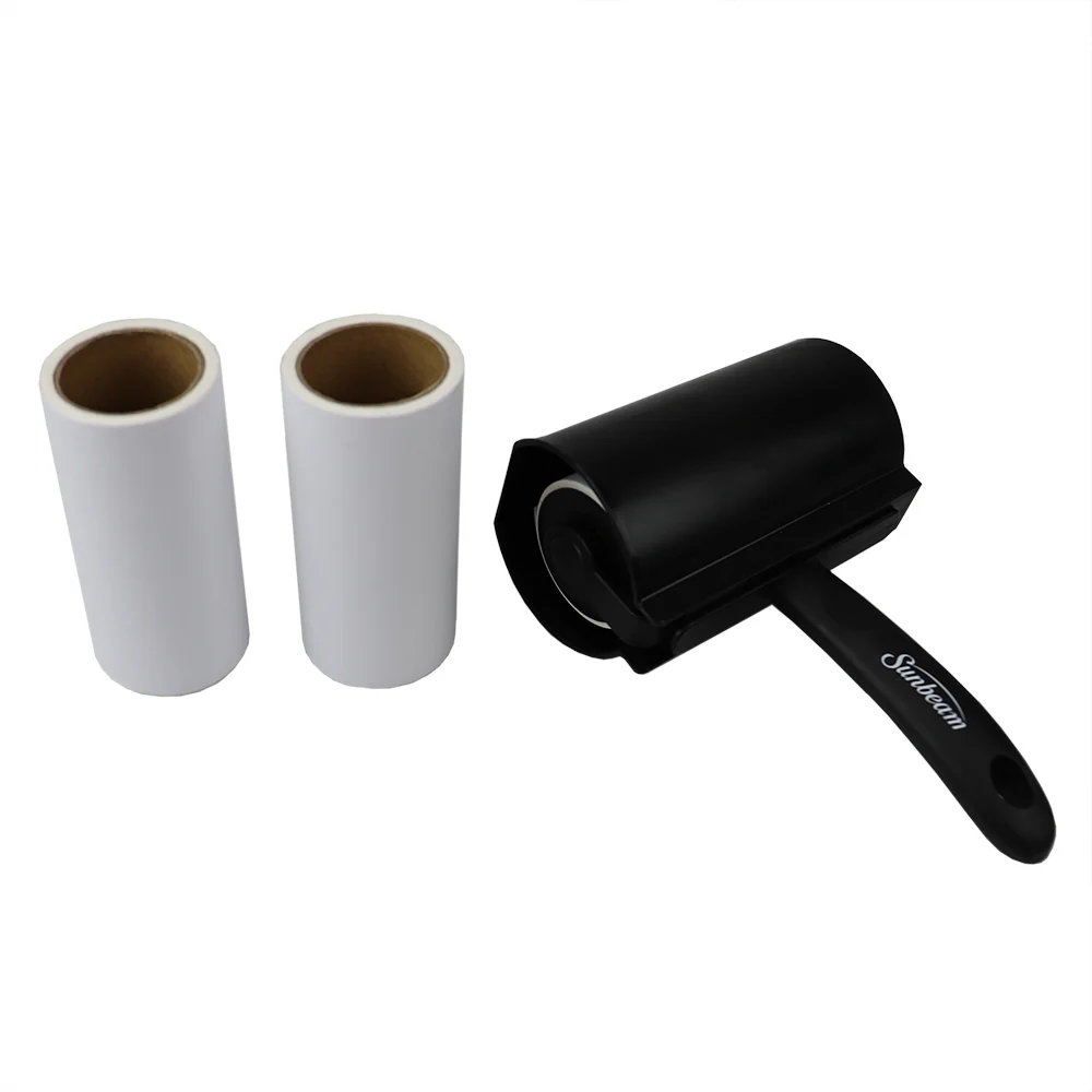 Sunbeam Extra Wide Adhesive Lint Roller with Spare Adhesive Roll, Black