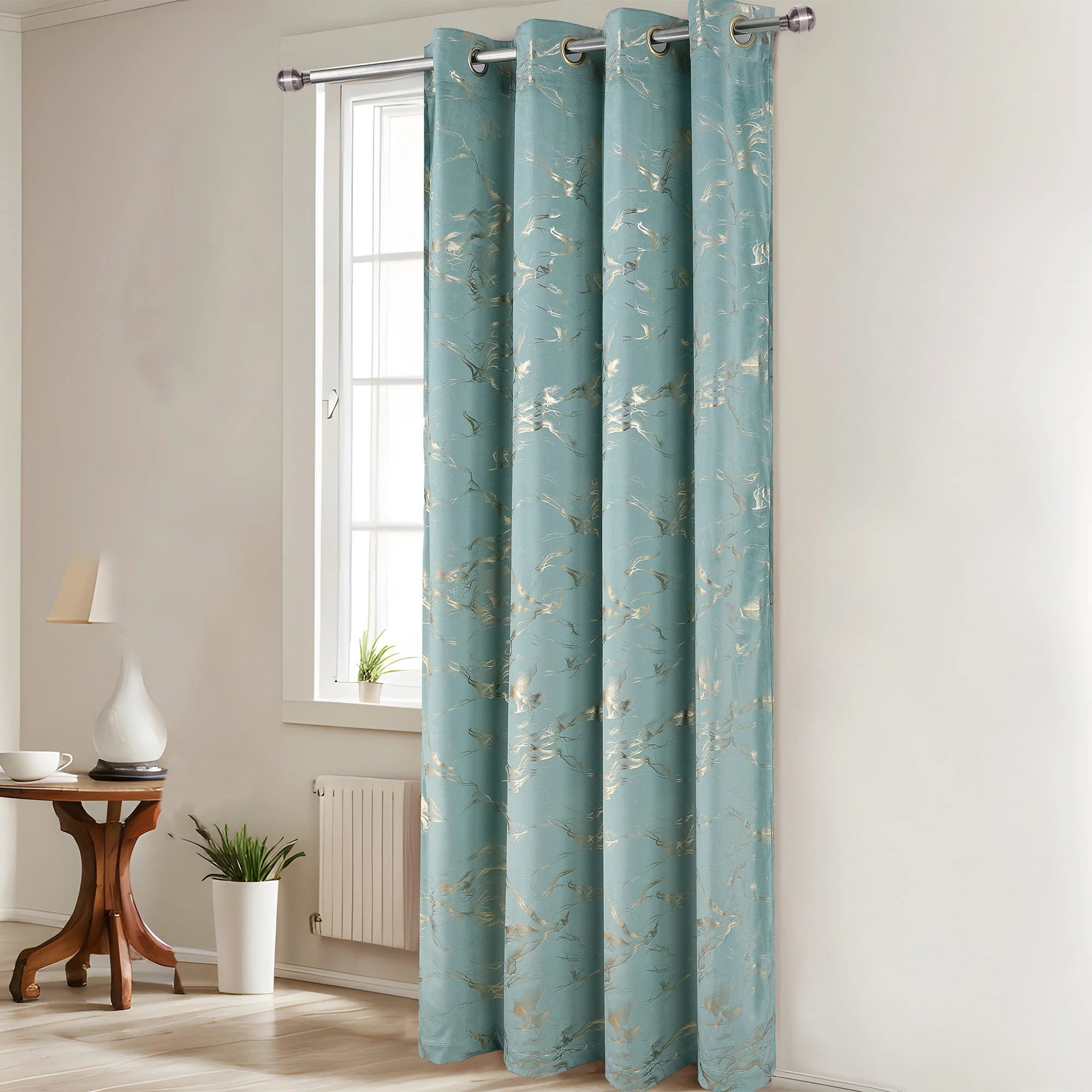 Surya Metallic Printed Marble Design Velvet Grommet Window Panel, 54x84 Inches