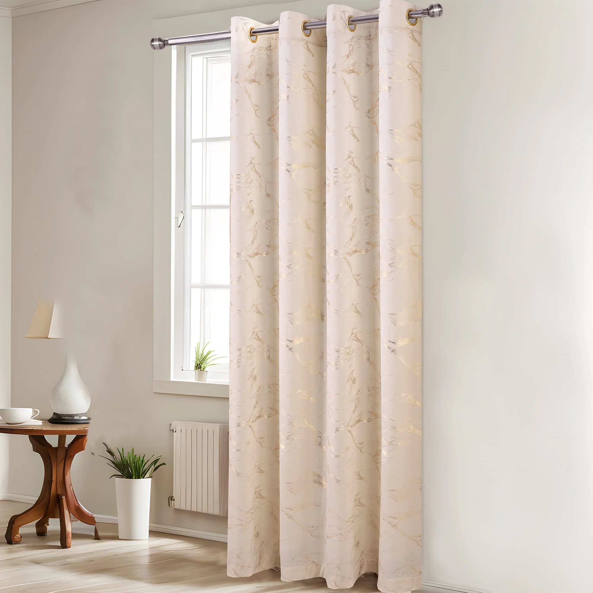 Surya Metallic Printed Marble Design Velvet Grommet Window Panel, 54x84 Inches - Image 2