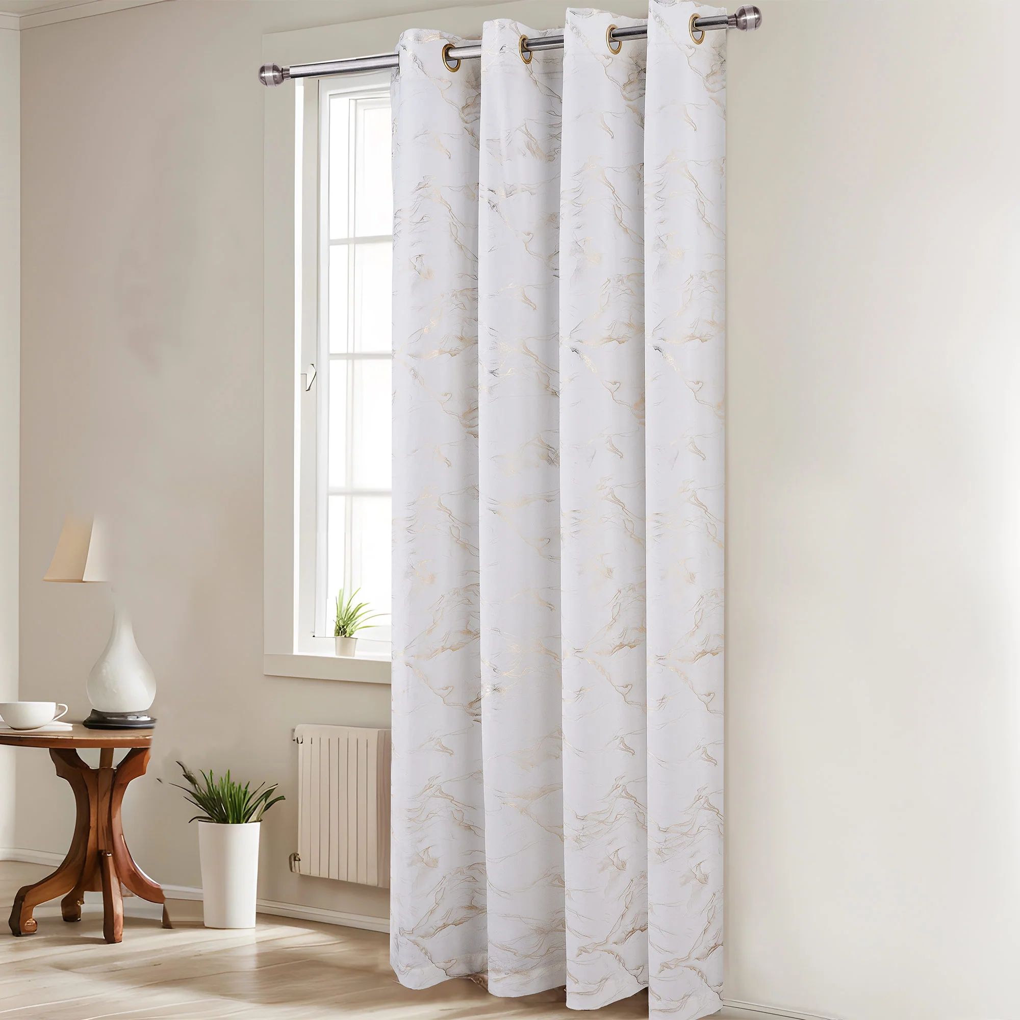 Surya Metallic Printed Marble Design Velvet Grommet Window Panel, 54x84 Inches - Image 3