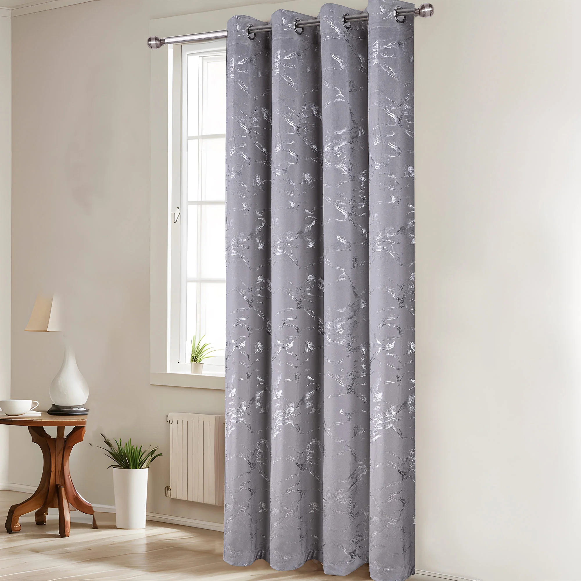 Surya Metallic Printed Marble Design Velvet Grommet Window Panel, 54x84 Inches - Image 4