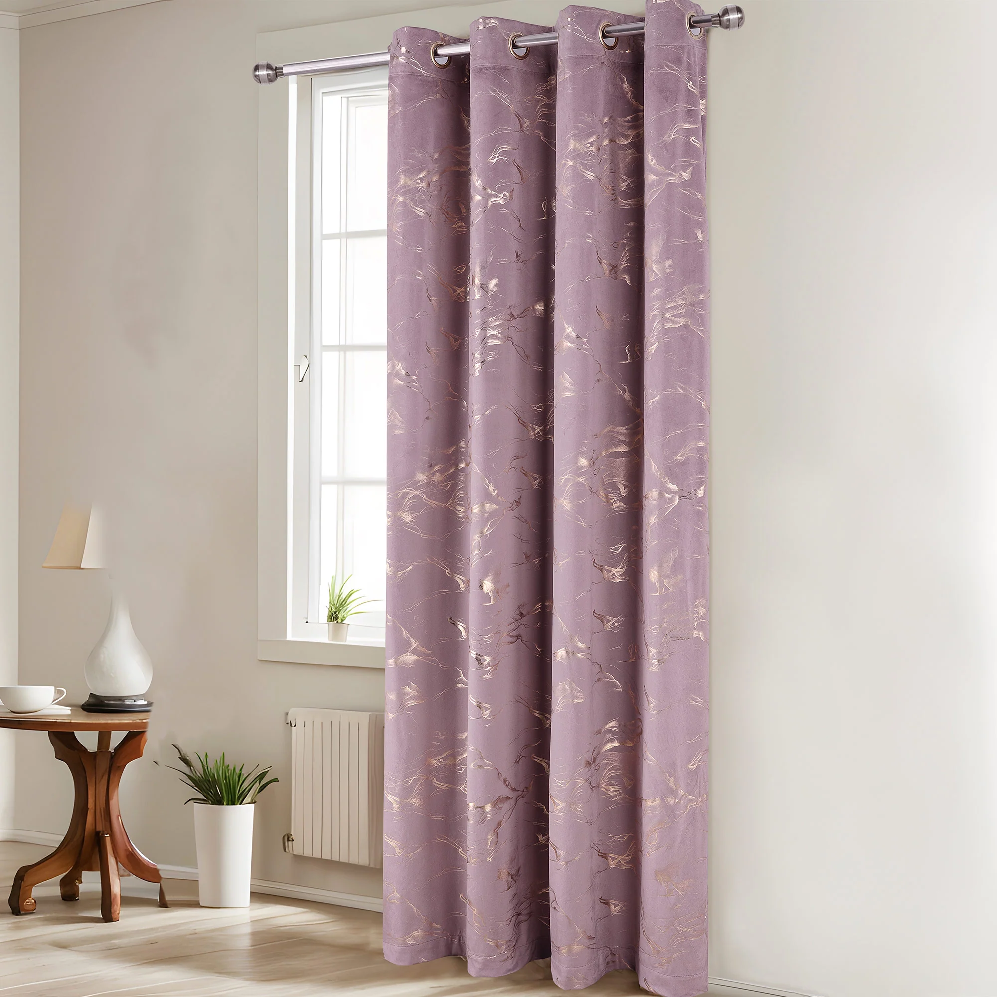 Surya Metallic Printed Marble Design Velvet Grommet Window Panel, 54x84 Inches - Image 5