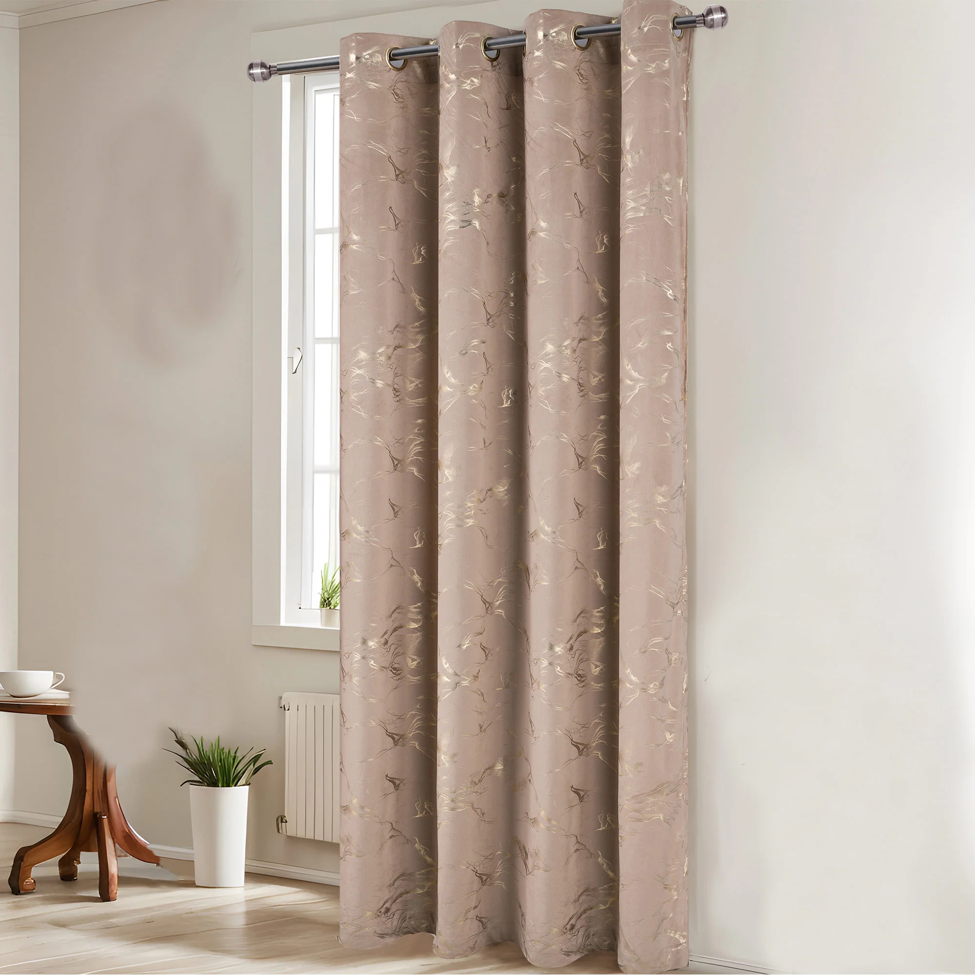 Surya Metallic Printed Marble Design Velvet Grommet Window Panel, 54x84 Inches - Image 6