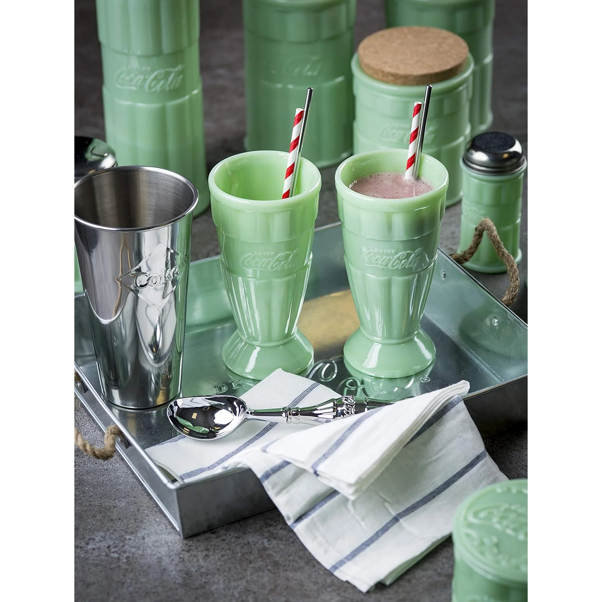 TableCraft's Coca-Cola Jadeite Medium Canister with Lid 4.5x 4.5x 7'', Green - Image 3