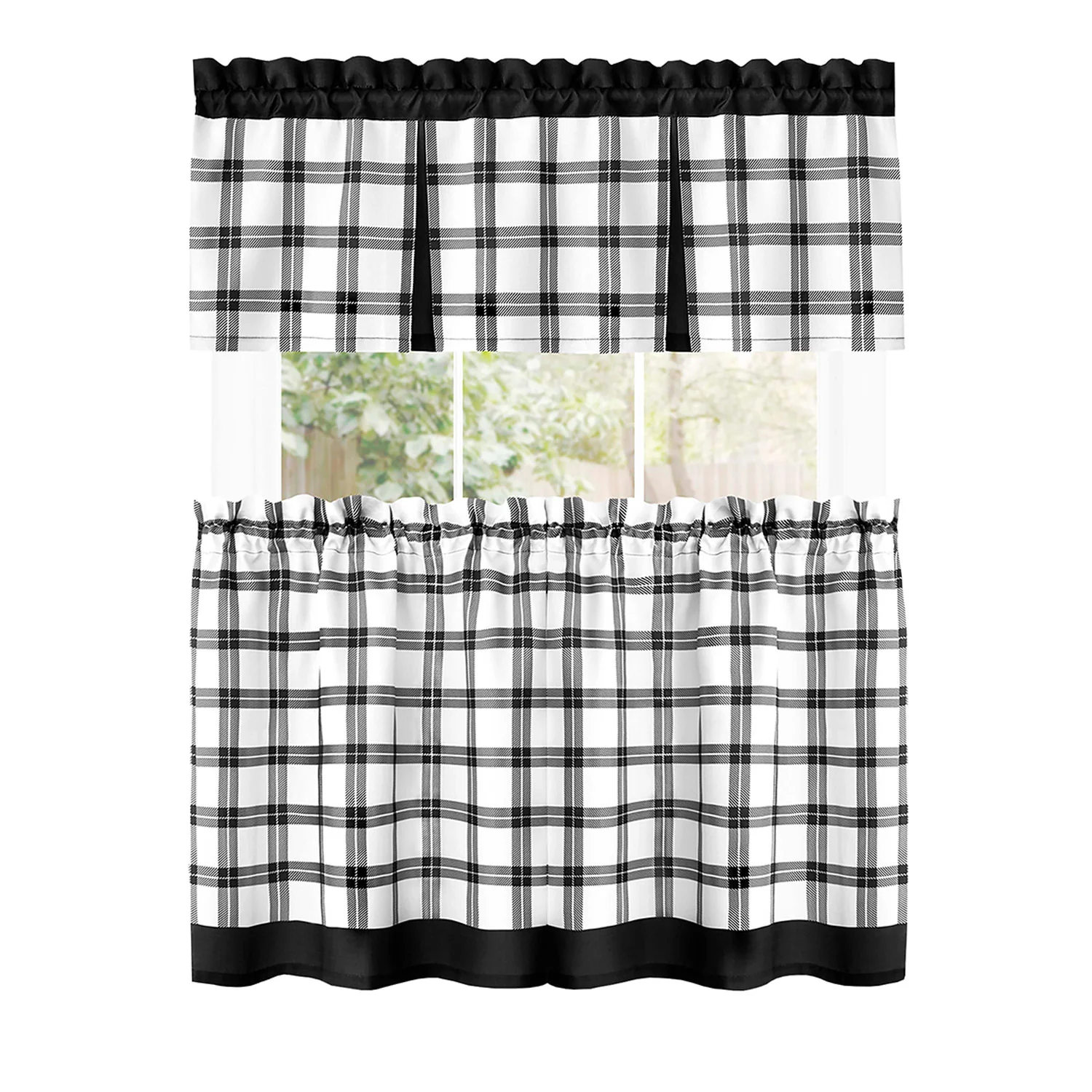 Tate Printed Windowpane Plaid Kitchen Curtain and Valance Set, Tiers 55x36, Valance 56x13 Inches - Image 38