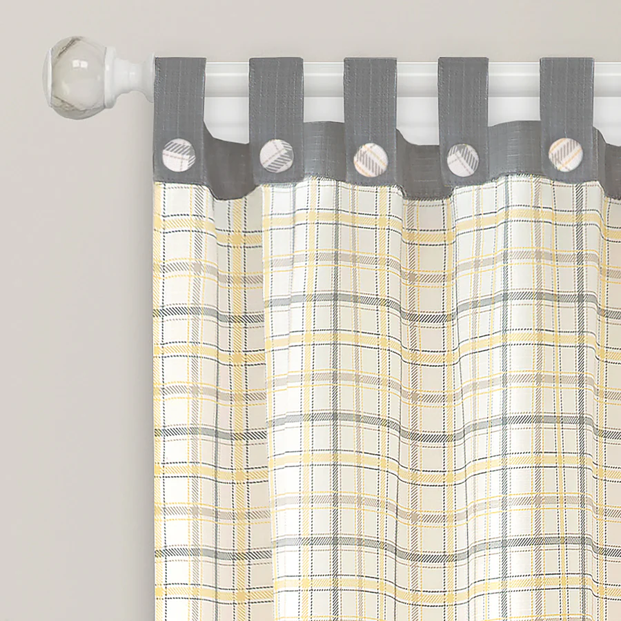 Tattersall Button Tab Top Window Curtain Panel - 52x63 - Grey - Image 2