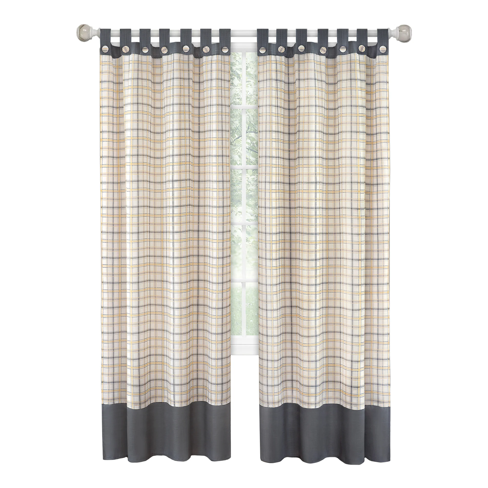 Tattersall Button Tab Top Window Curtain Panel - 52x63 - Grey - Image 3