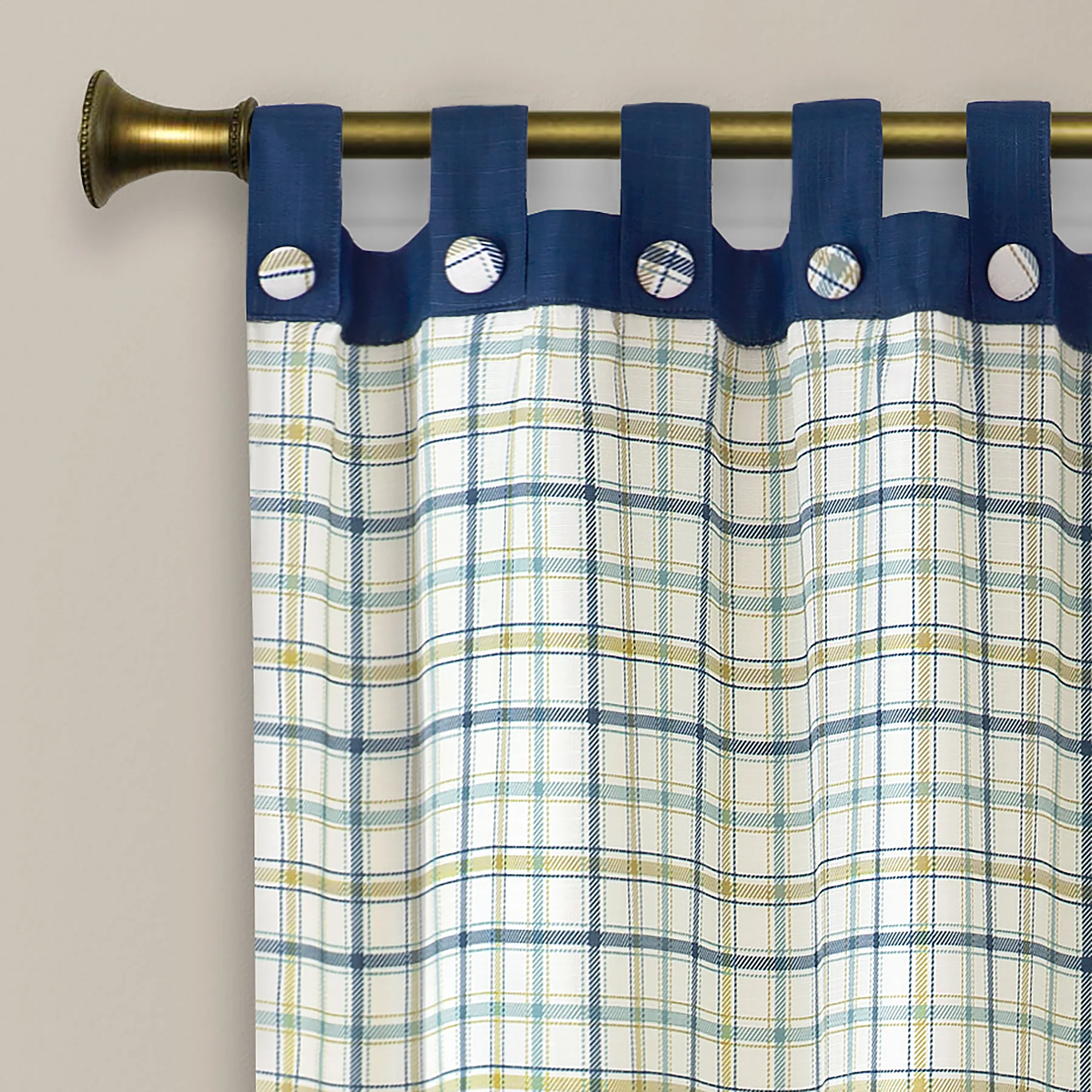 Tattersall Button Tab Top Window Curtain Panel - 52x63 - Navy - Image 2