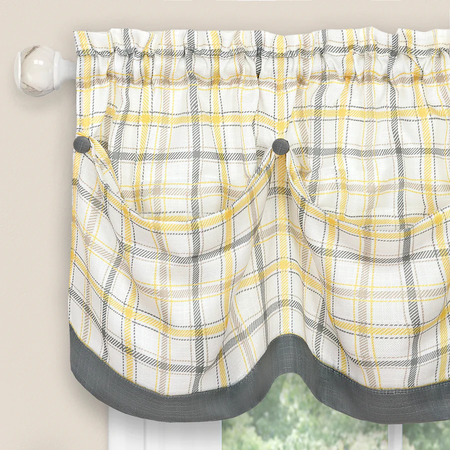 Tattersall Tuck Valance with Buttons - 58x14 - Grey - Image 2