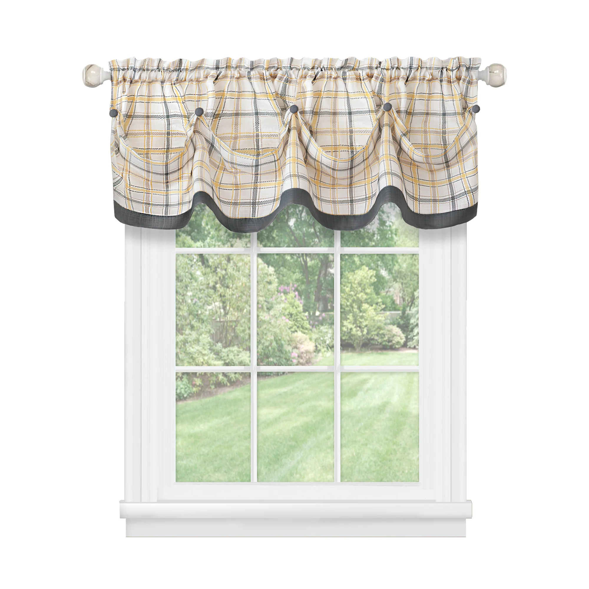 Tattersall Tuck Valance with Buttons - 58x14 - Grey - Image 3