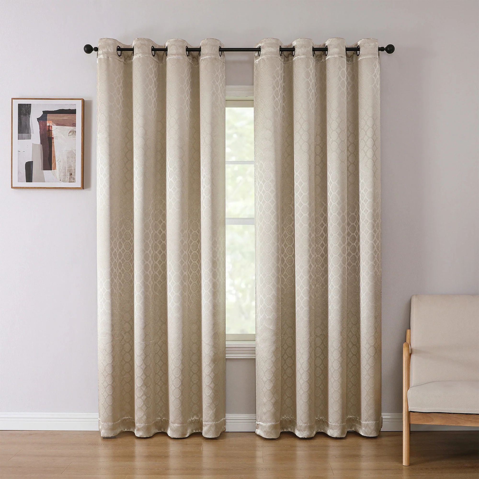 Tobias Damask Metallic Grommet Blackout Window Panel, 52x84 Inches