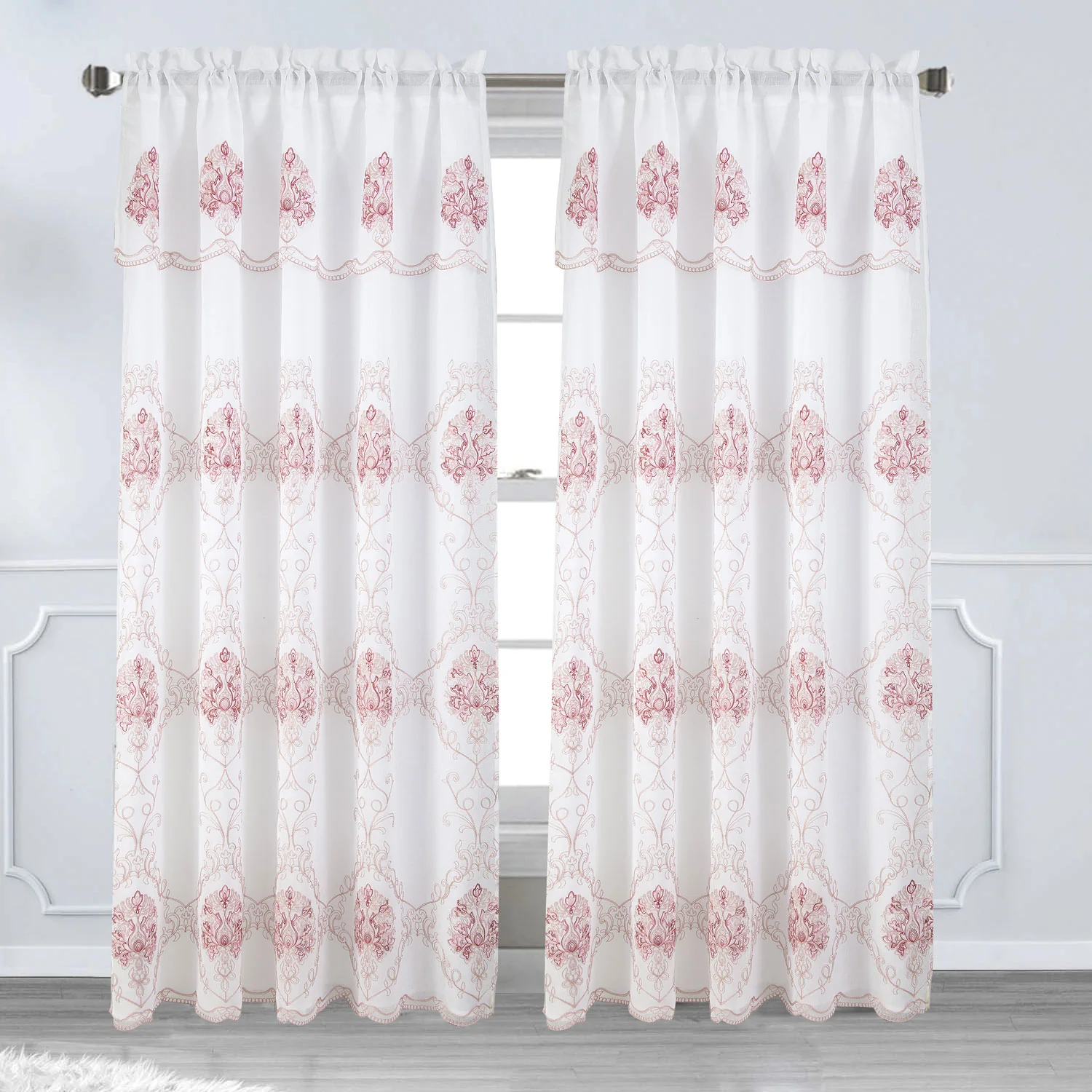 Toulin Floral Embroidery Window Panel With Valance and Backing, 54x84 Inches - Image 5