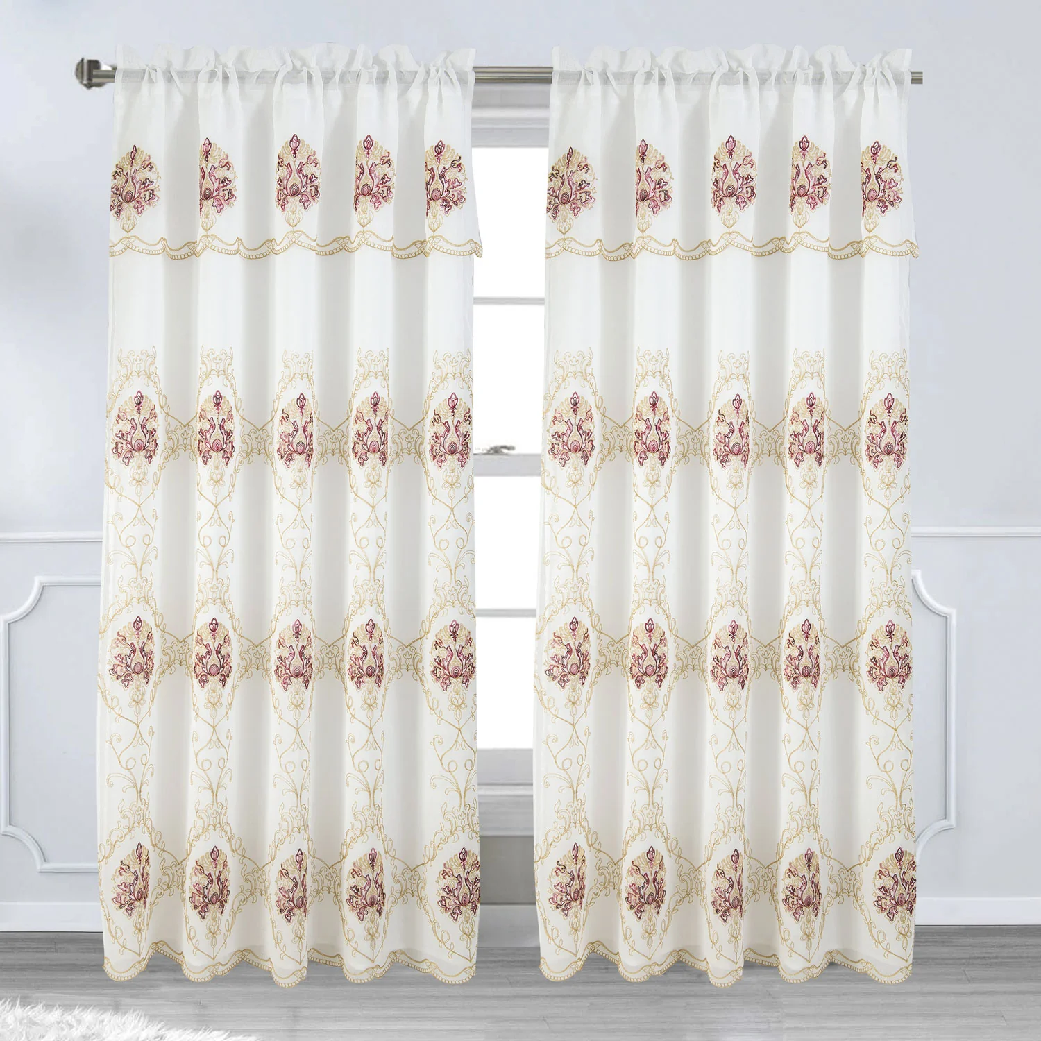 Toulin Floral Embroidery Window Panel With Valance and Backing, 54x84 Inches - Image 7