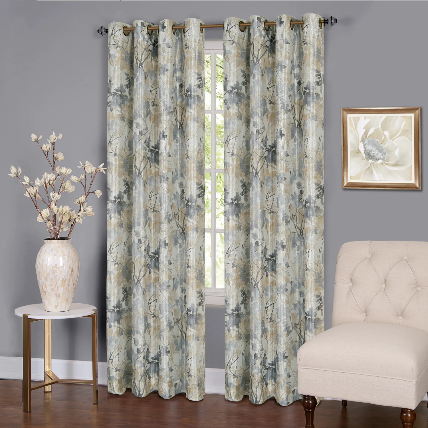 Tranquil Lined Blackout 8 Grommet Window Panel, Silver-Light Brown, 50x84 Inches
