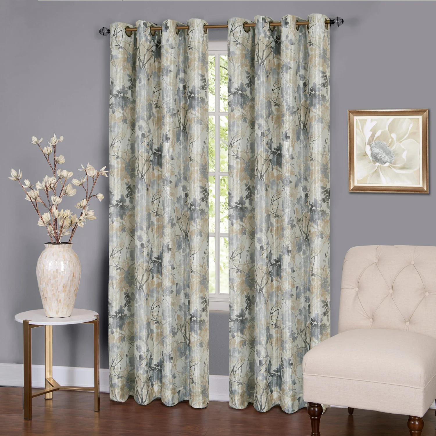 Tranquil Lined Blackout 8 Grommet Window Panel, Silver-Light Brown, 50x84 Inches - Image 3