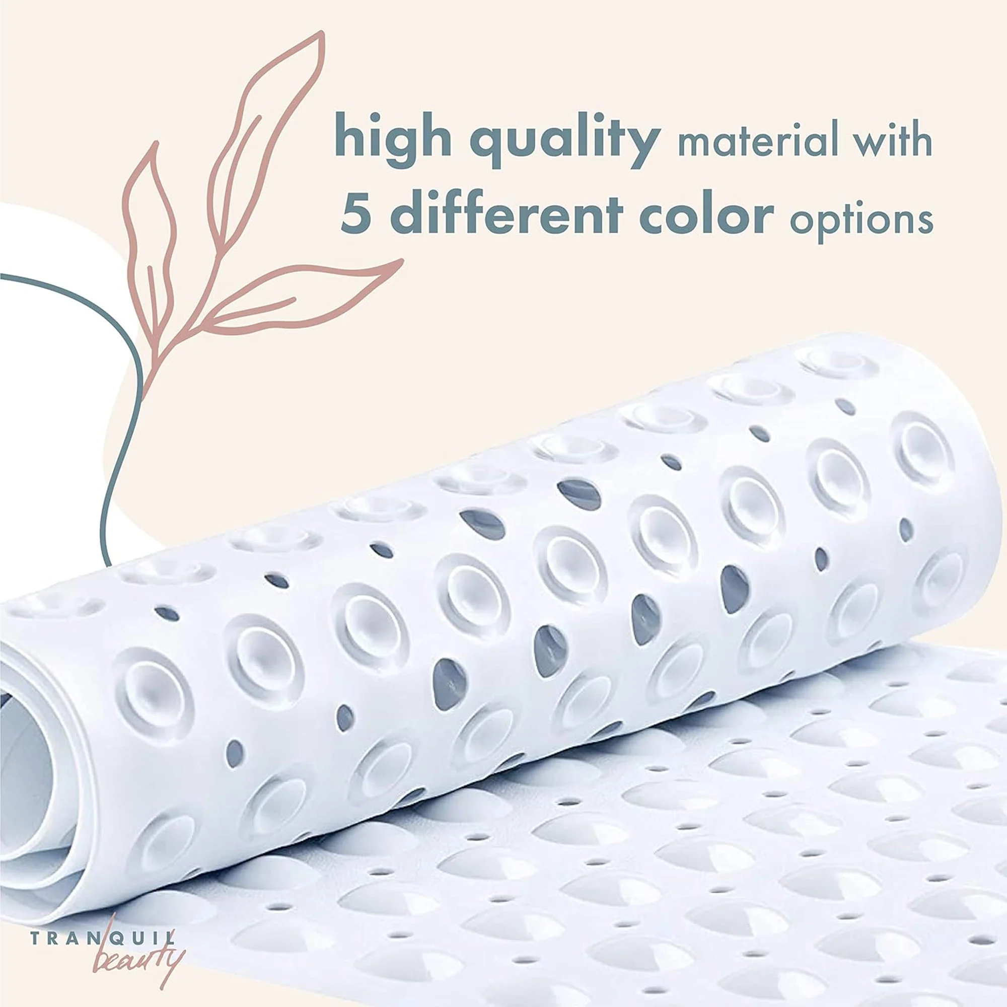 TranquilBeauty Extra Long Non-Slip Bath Mat with Suction Cups, White, 16x40 Inches - Image 2