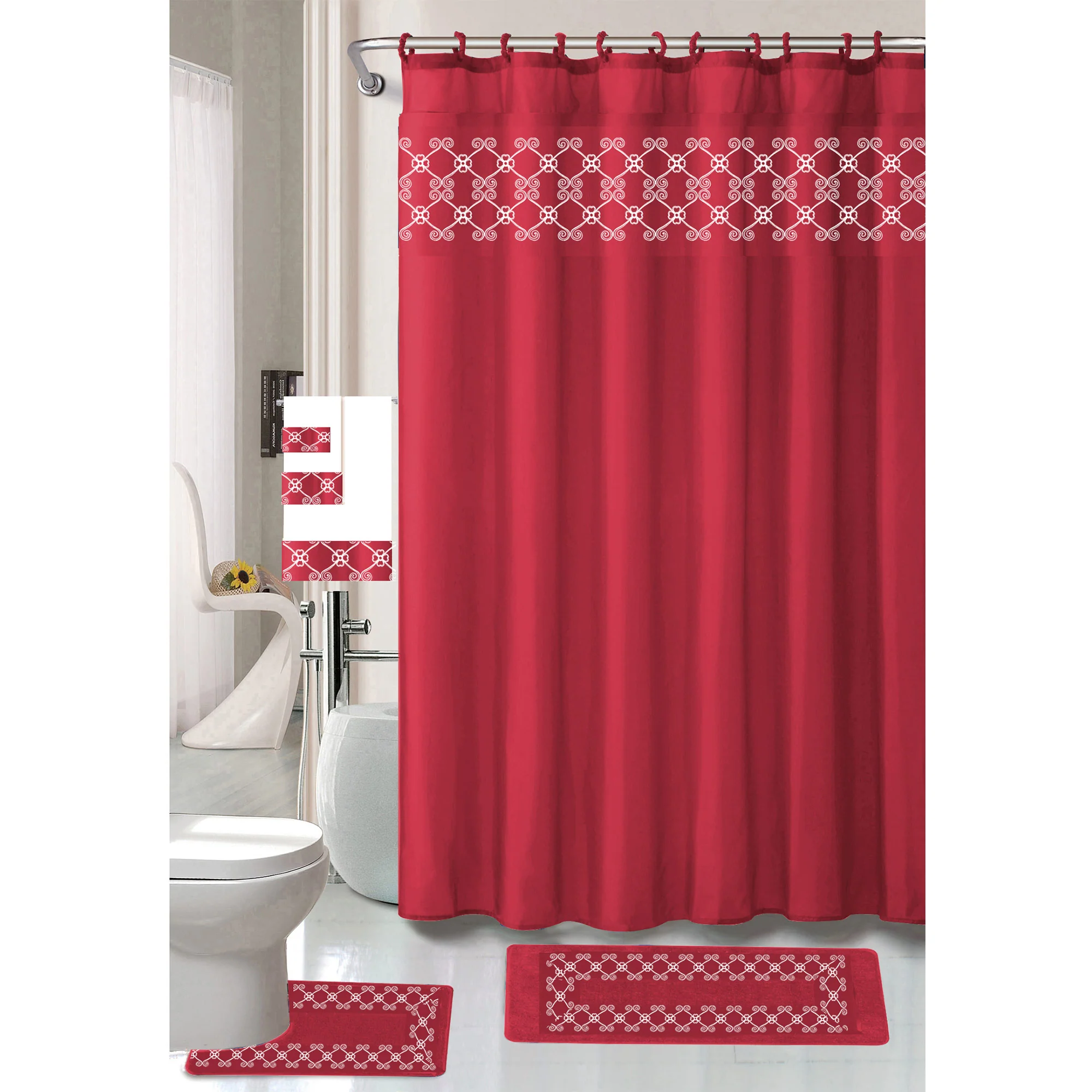 Tristan 18 Piece Shower Curtain with Embroidered Non-Slip Bath Rug and Towel Set - Image 6