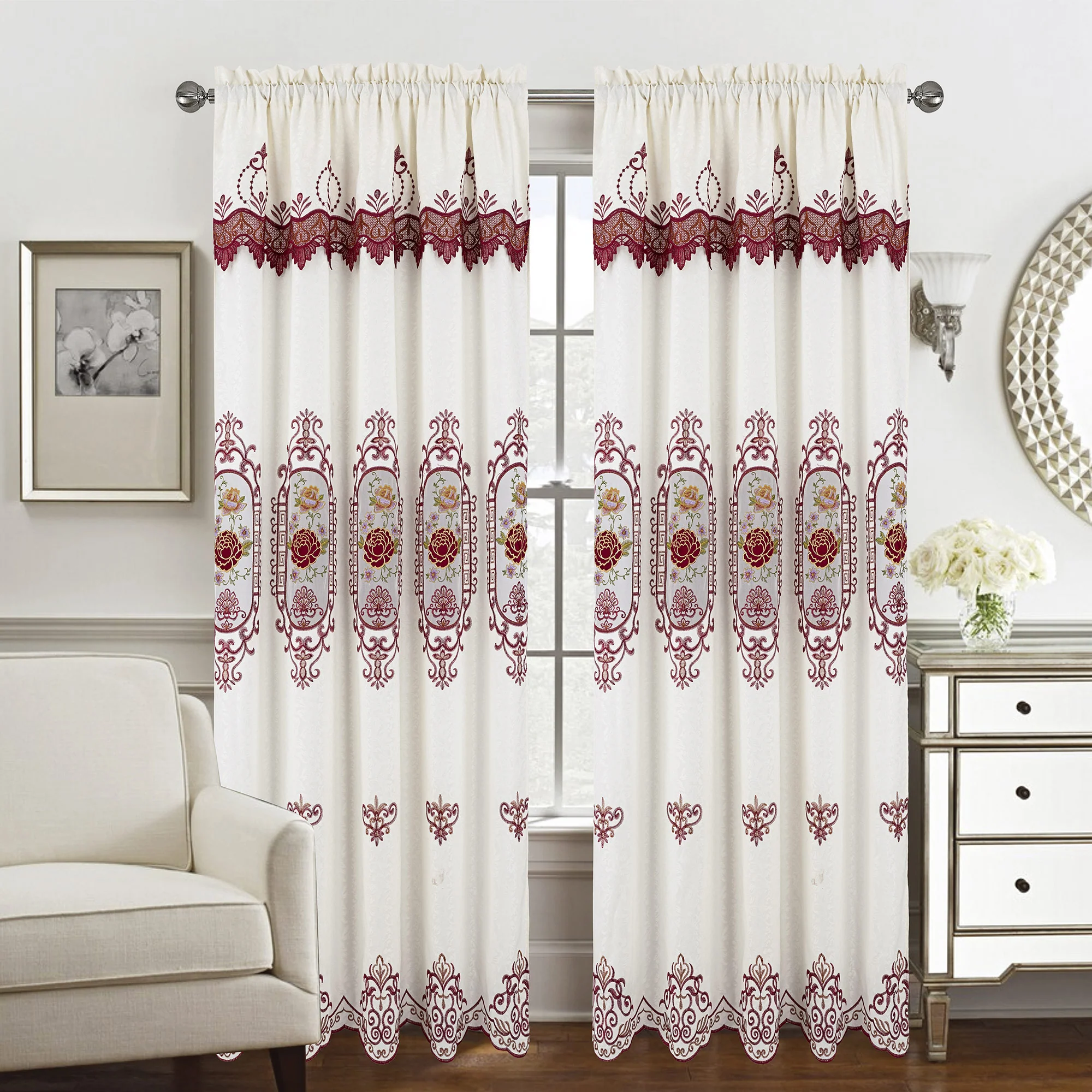 Veronica Floral Macrame Jacquard Window Panel with Attached Valance, 55x84 Inches - Image 4