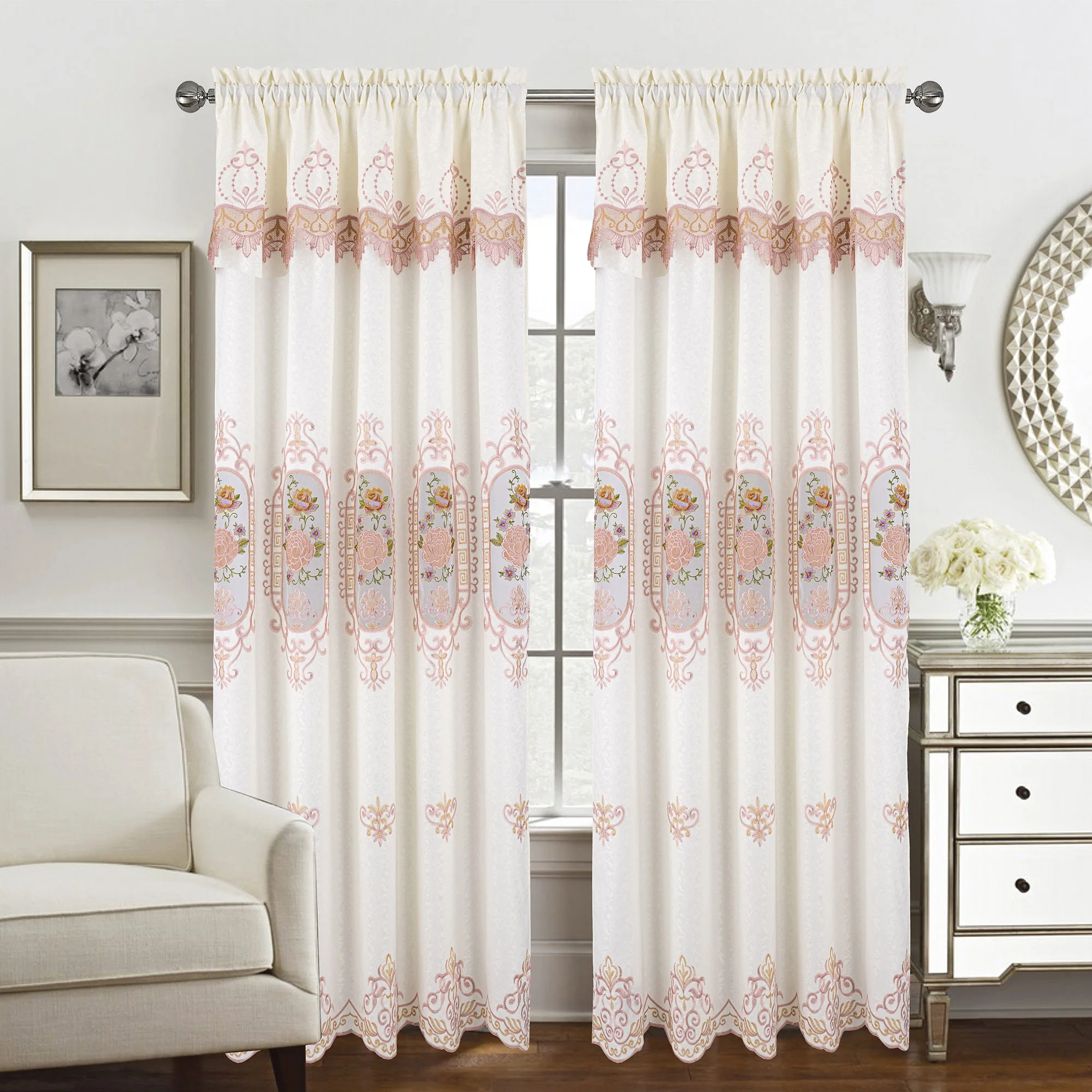 Veronica Floral Macrame Jacquard Window Panel with Attached Valance, 55x84 Inches - Image 5