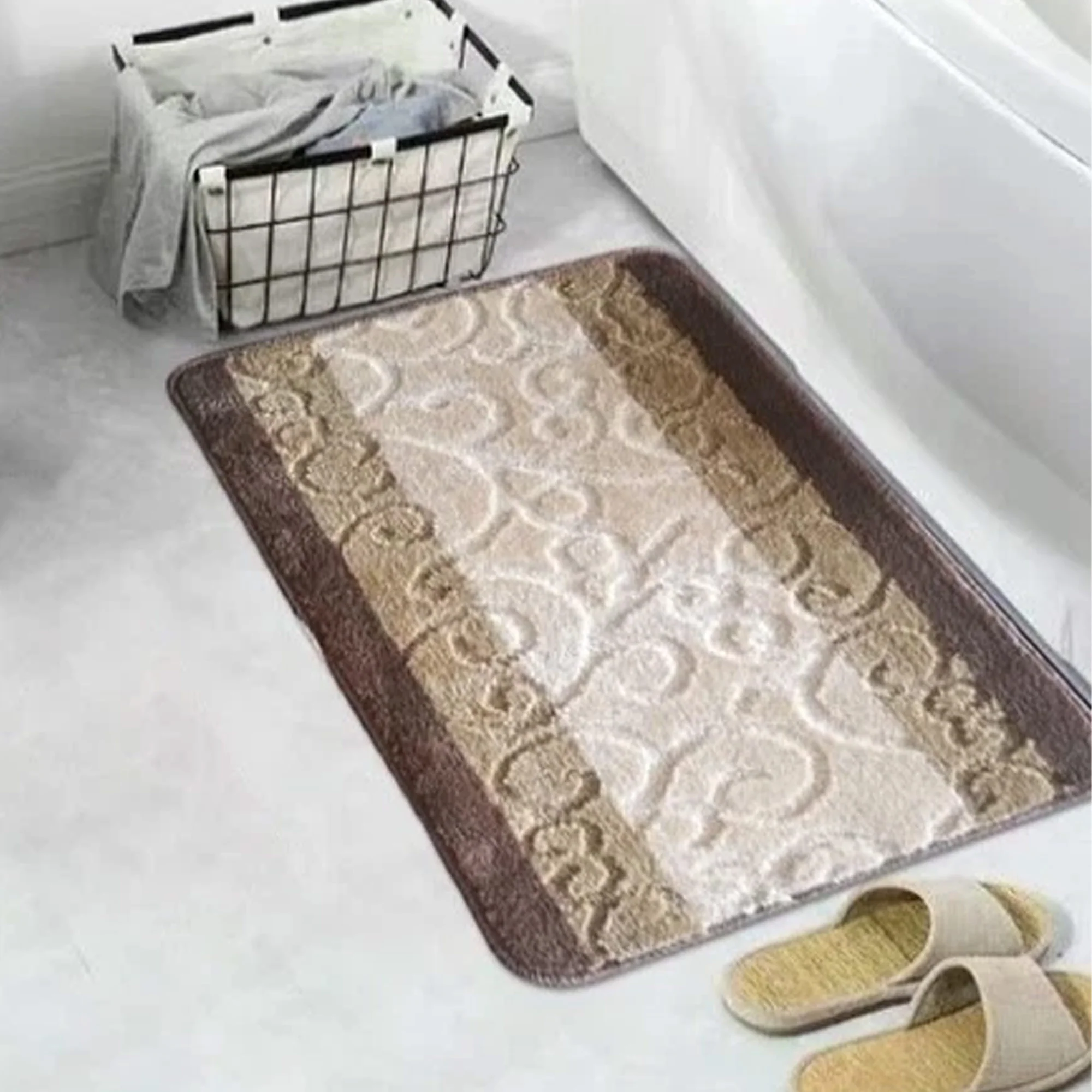 Vienna Scroll Two-Tone Non-Slip Soft Bath Rug, 18x30 Inches