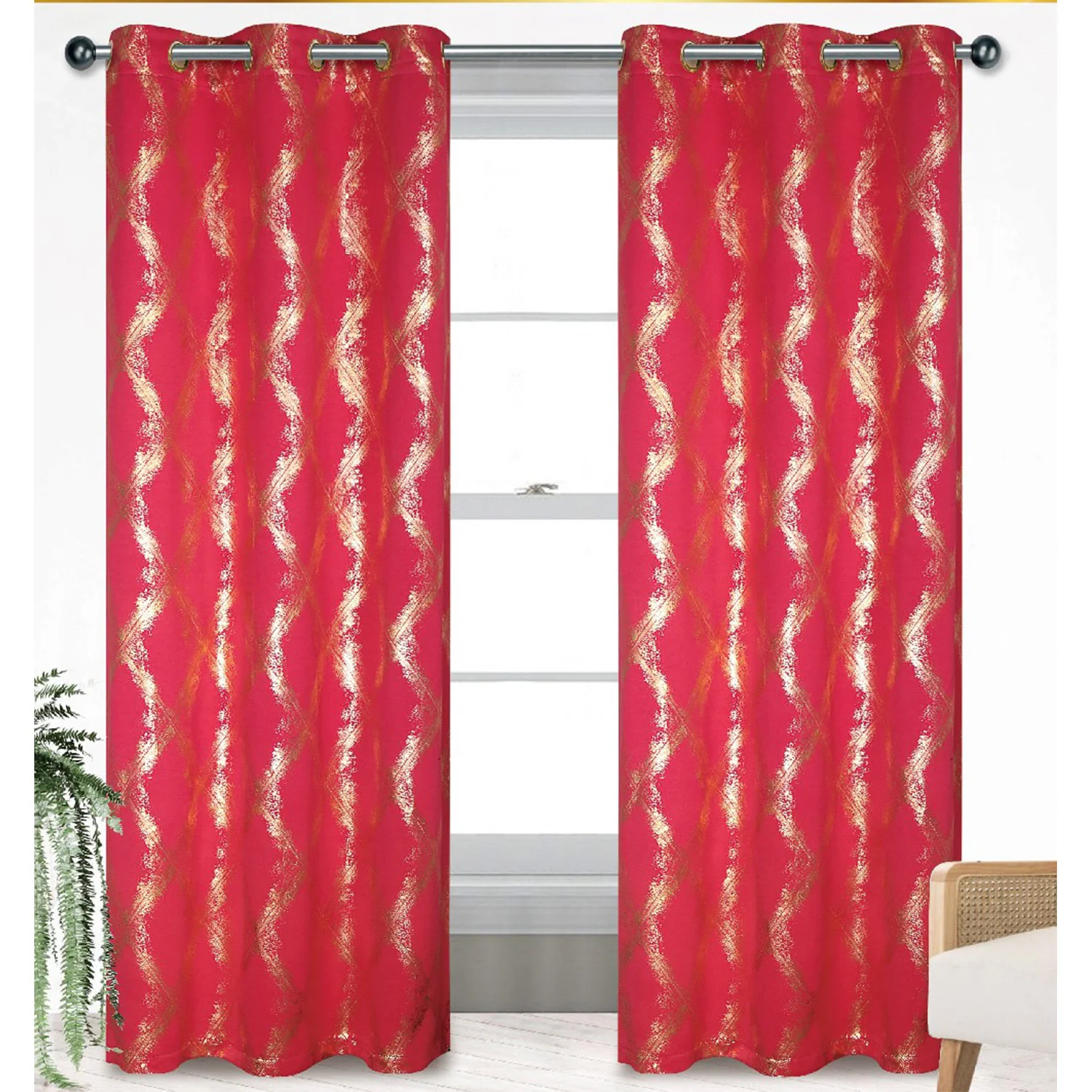 Viktoria 2 Pack Mettalic Foil Room Darkening Grommet Window Panel, 2-38x84 Inches - Image 5