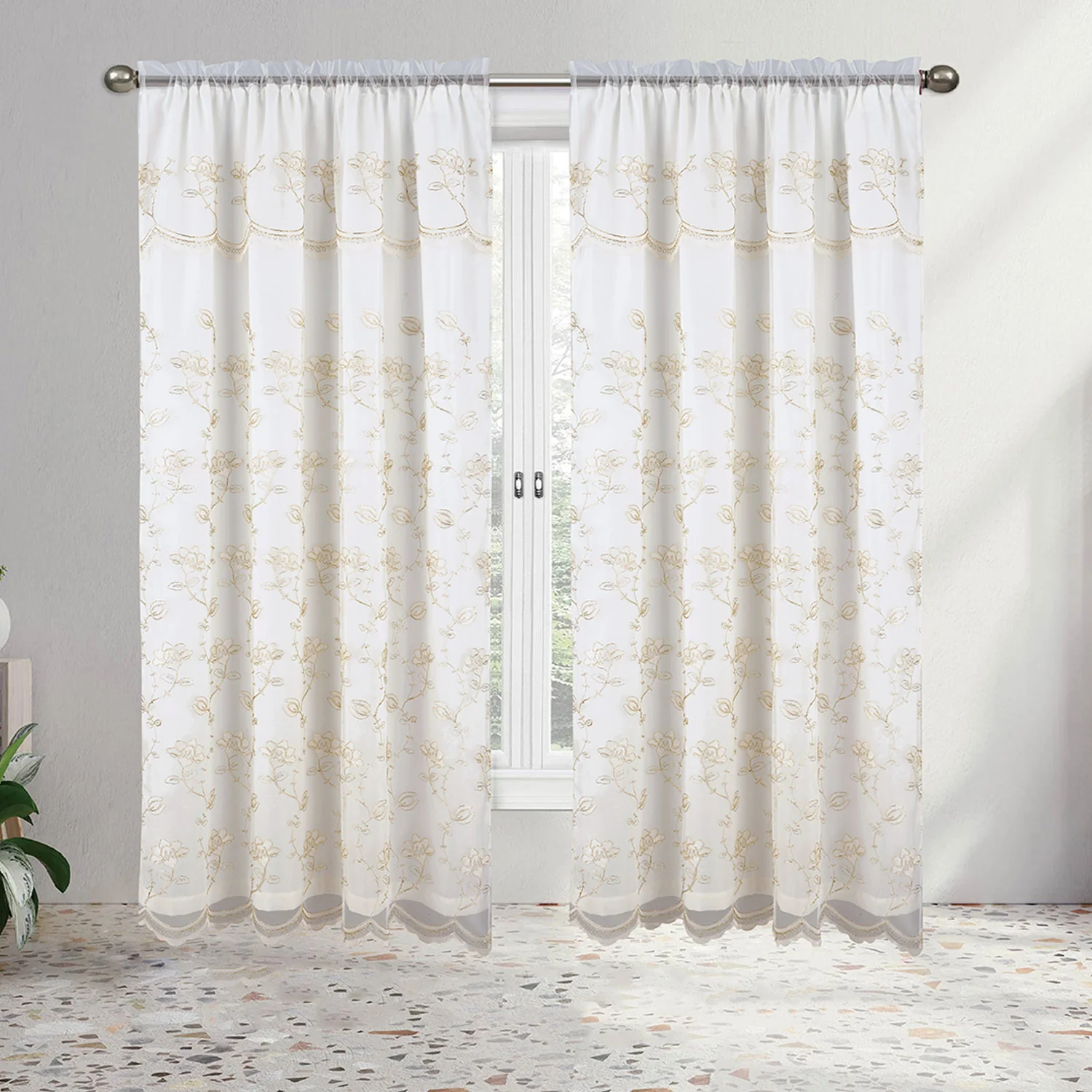 Viola Floral Embroidery Panel with Valance and Backing, 55x84 Inches - Image 7