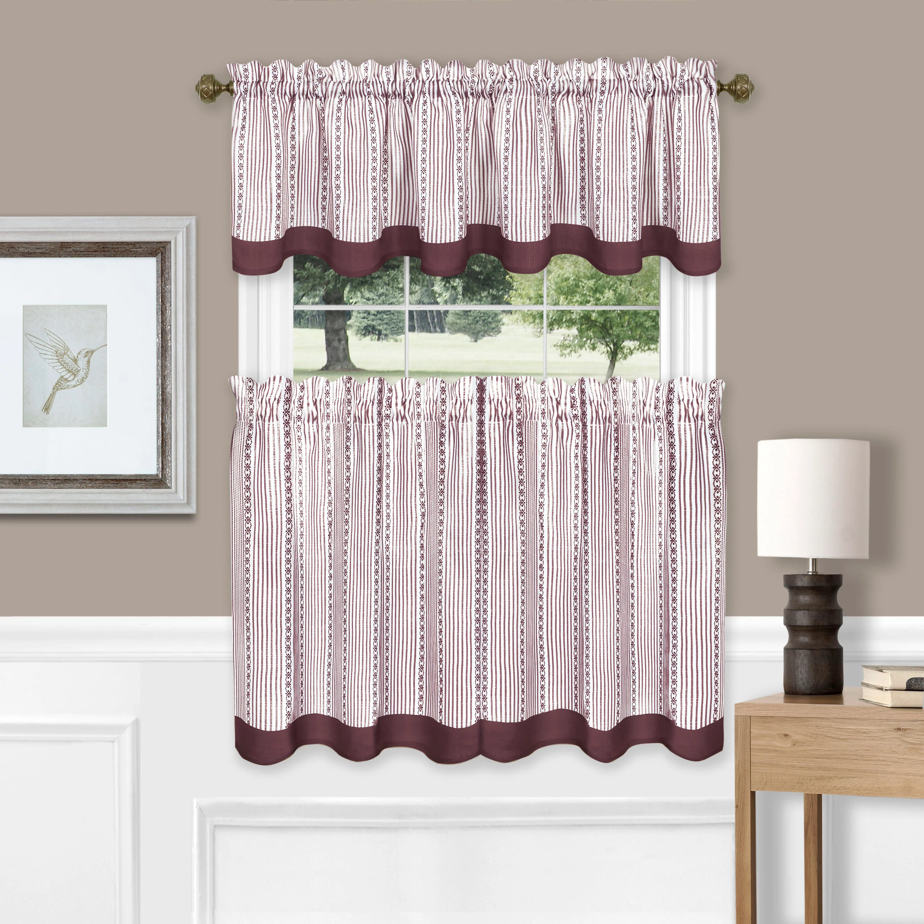 Westport Window Curtain Tier Pair and Valance Set - 58x24 - Burgundy - Image 2