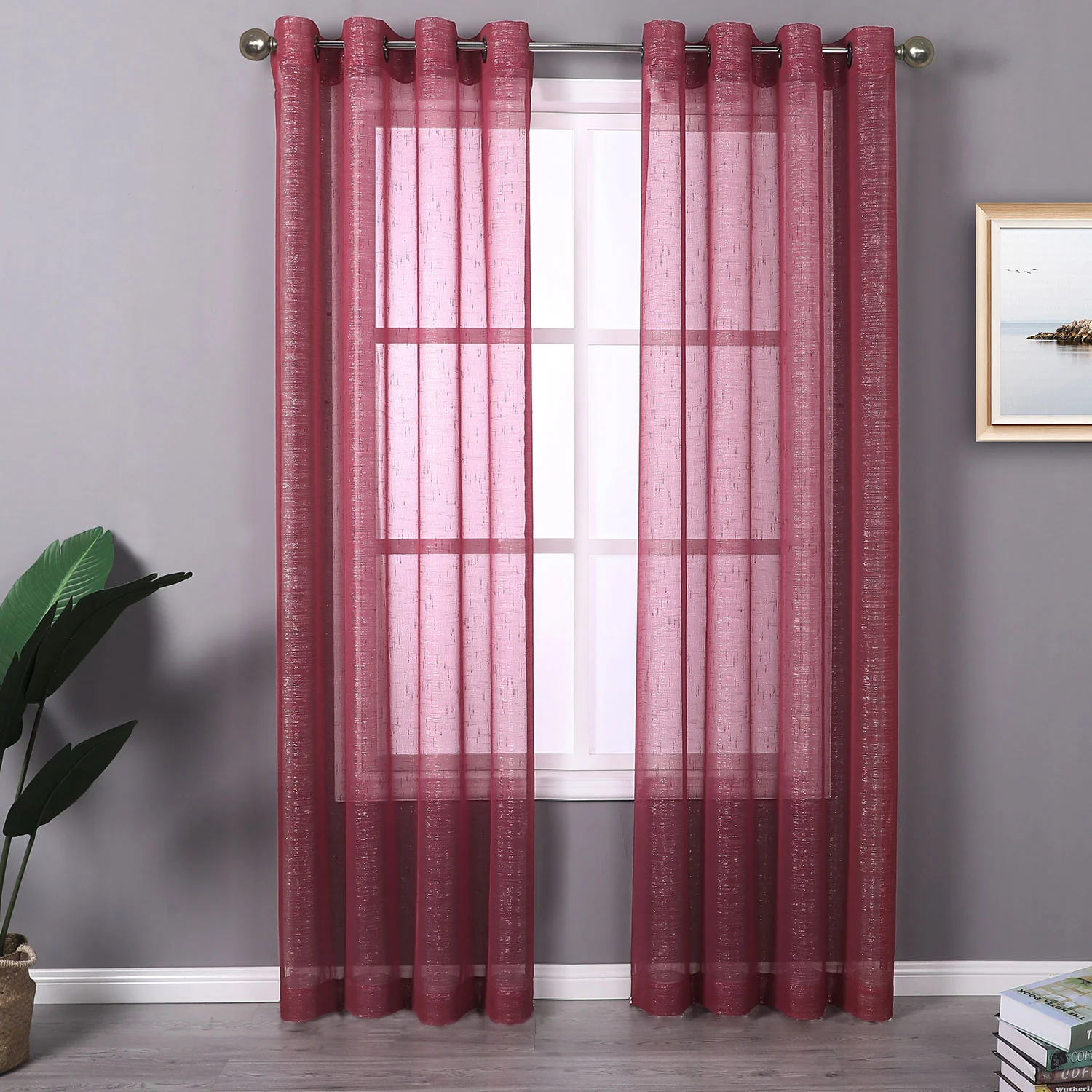Whittier Matte Metallic Sheer Grommet Window Panel, 54x84 Inches - Image 2
