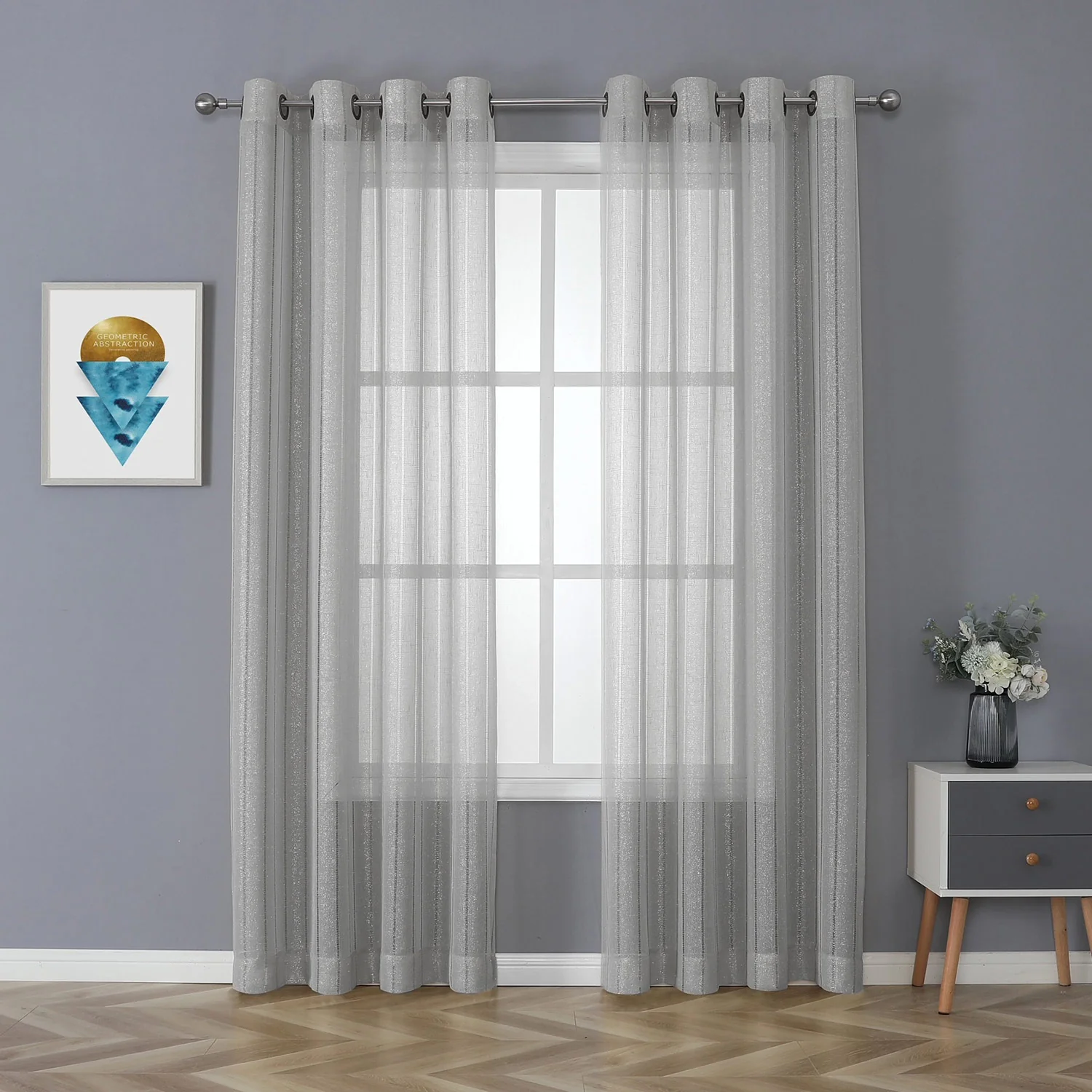 Whittier Stripe Matte Metallic Sheer Grommet Window Panel, 52x84 Inches - Image 4