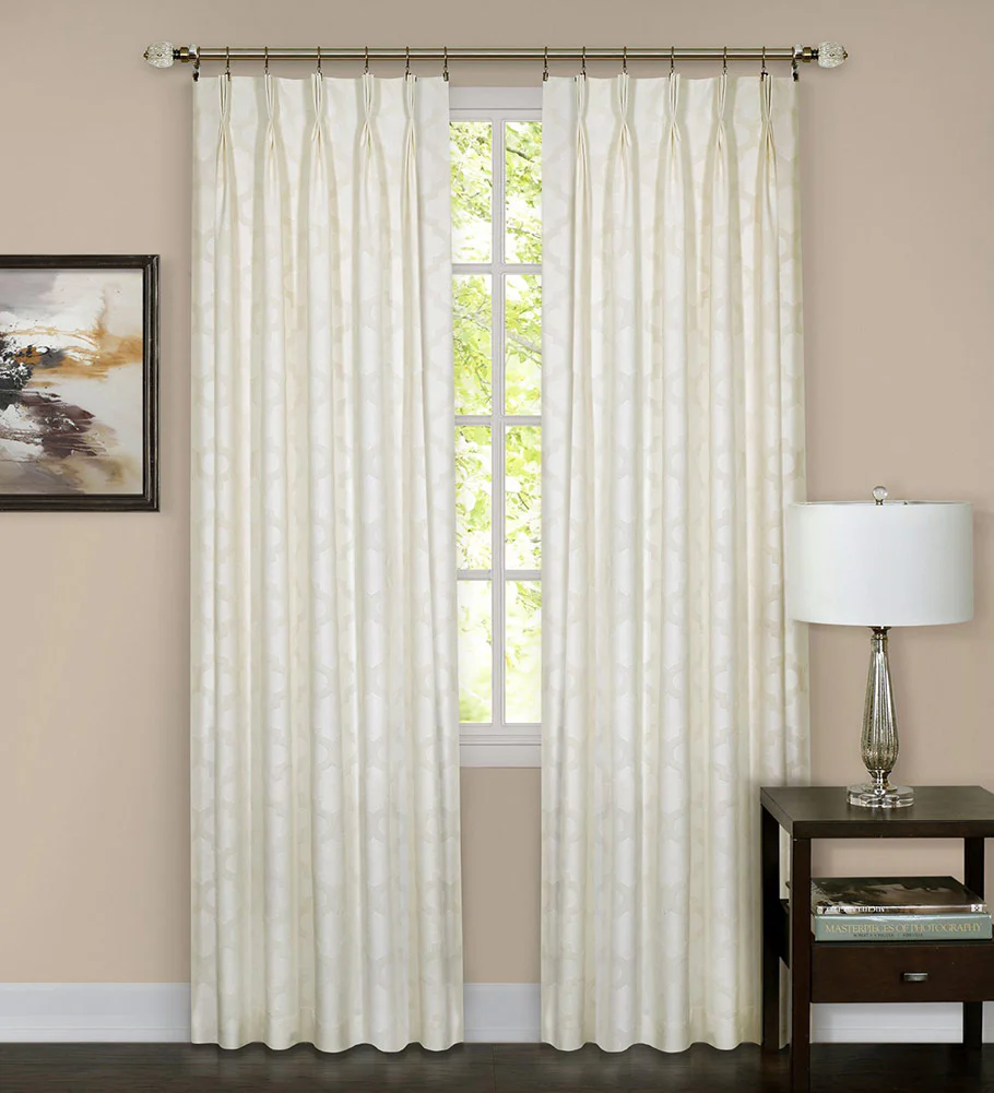 Windsor Quatrefoil Room Darkening Pinch Pleated Panel, Ivory, 34x84 Inches - Image 2