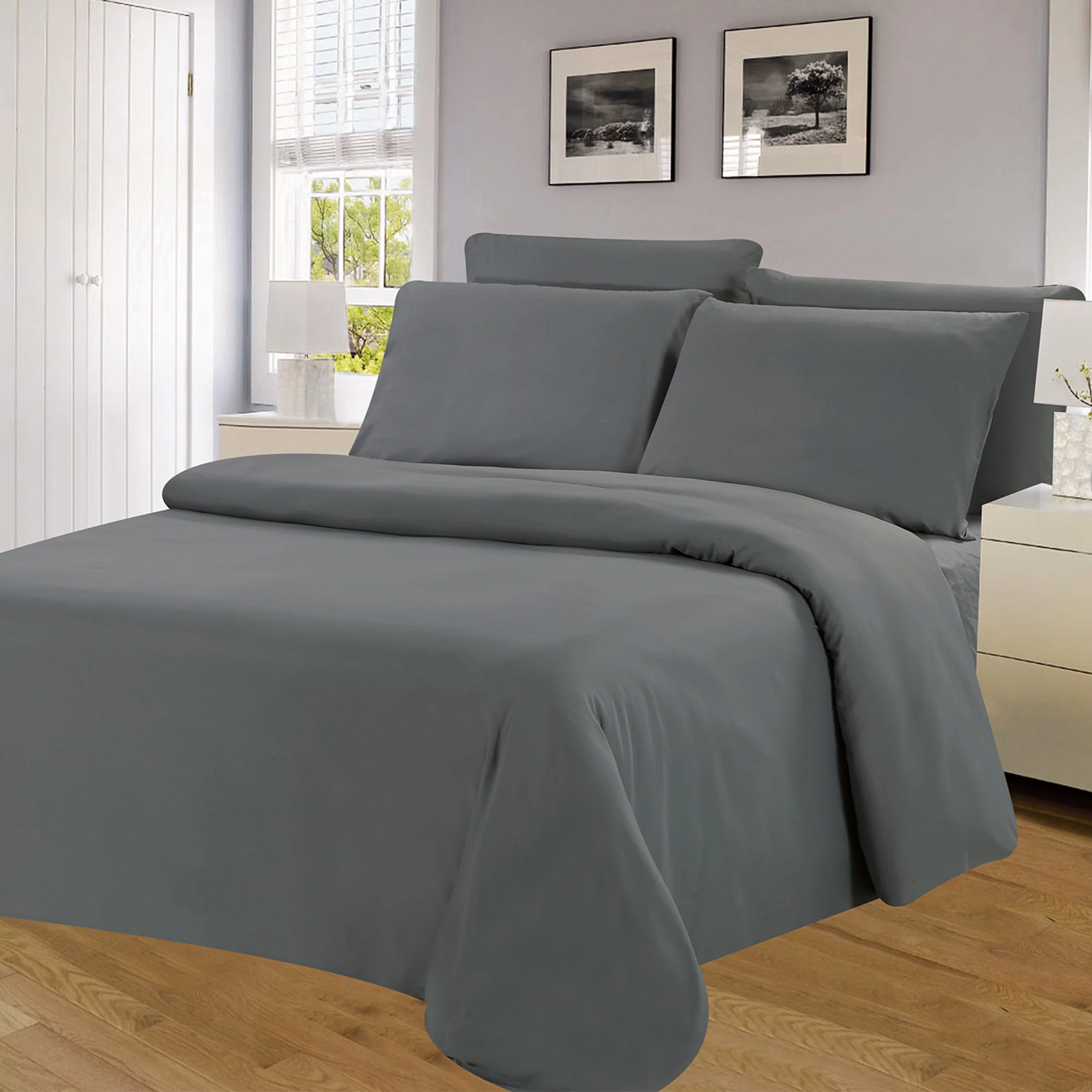 Winston Microfiber Wrinkle Free Sheet Set, Grey, 16 Inch Deep Pocket - Image 4