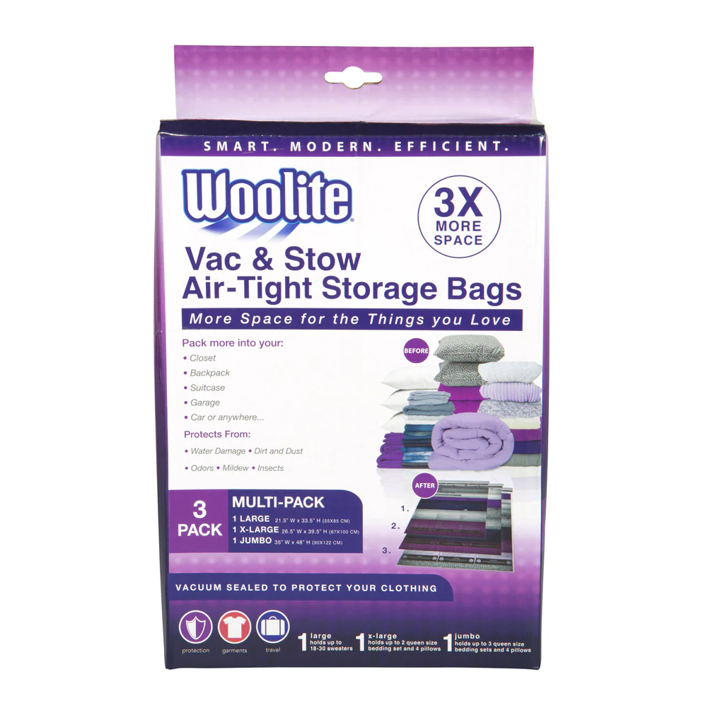 Woolite 3 Piece Air-Tight Vacuum Storage Bags Multi-Pack