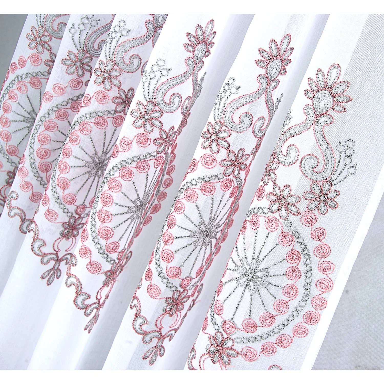 Zena Sheer Damask Embroidered Shower Curtain, Blush, 70x72 Inches - Image 2