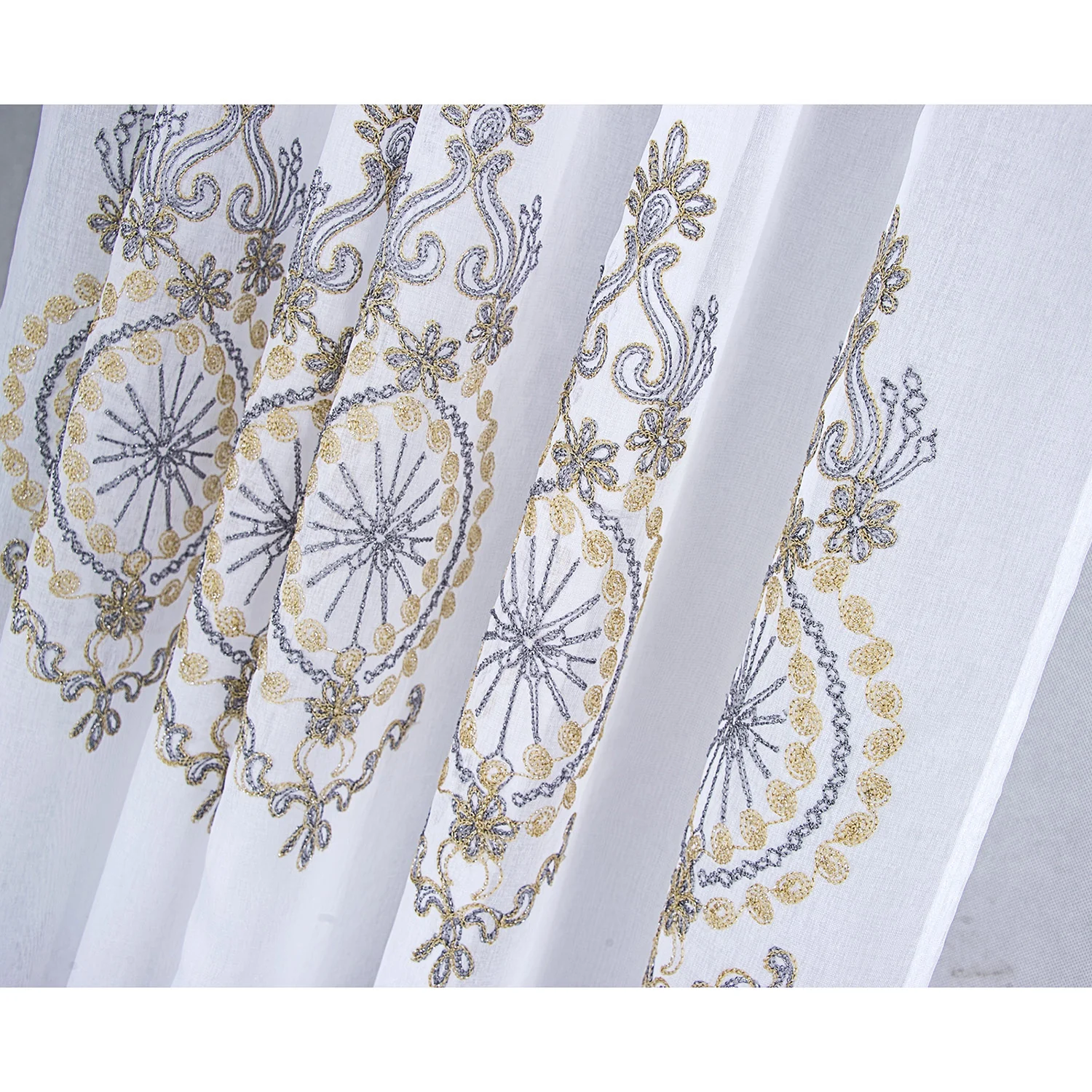 Zena Sheer Damask Embroidered Shower Curtain, Gold, 70x72 Inches - Image 2