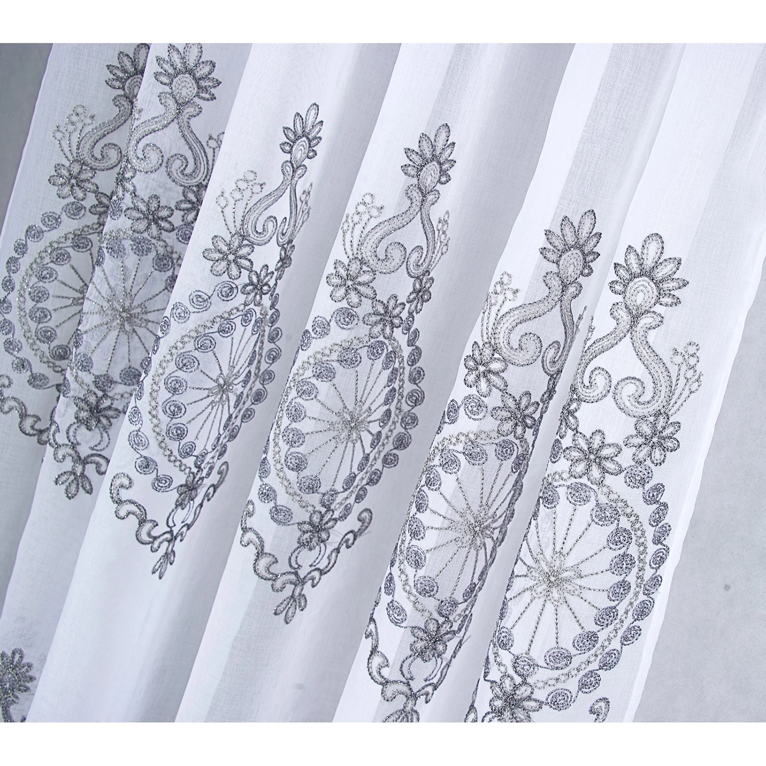 Zena Sheer Damask Embroidered Shower Curtain, Silver, 70x72 Inches - Image 2