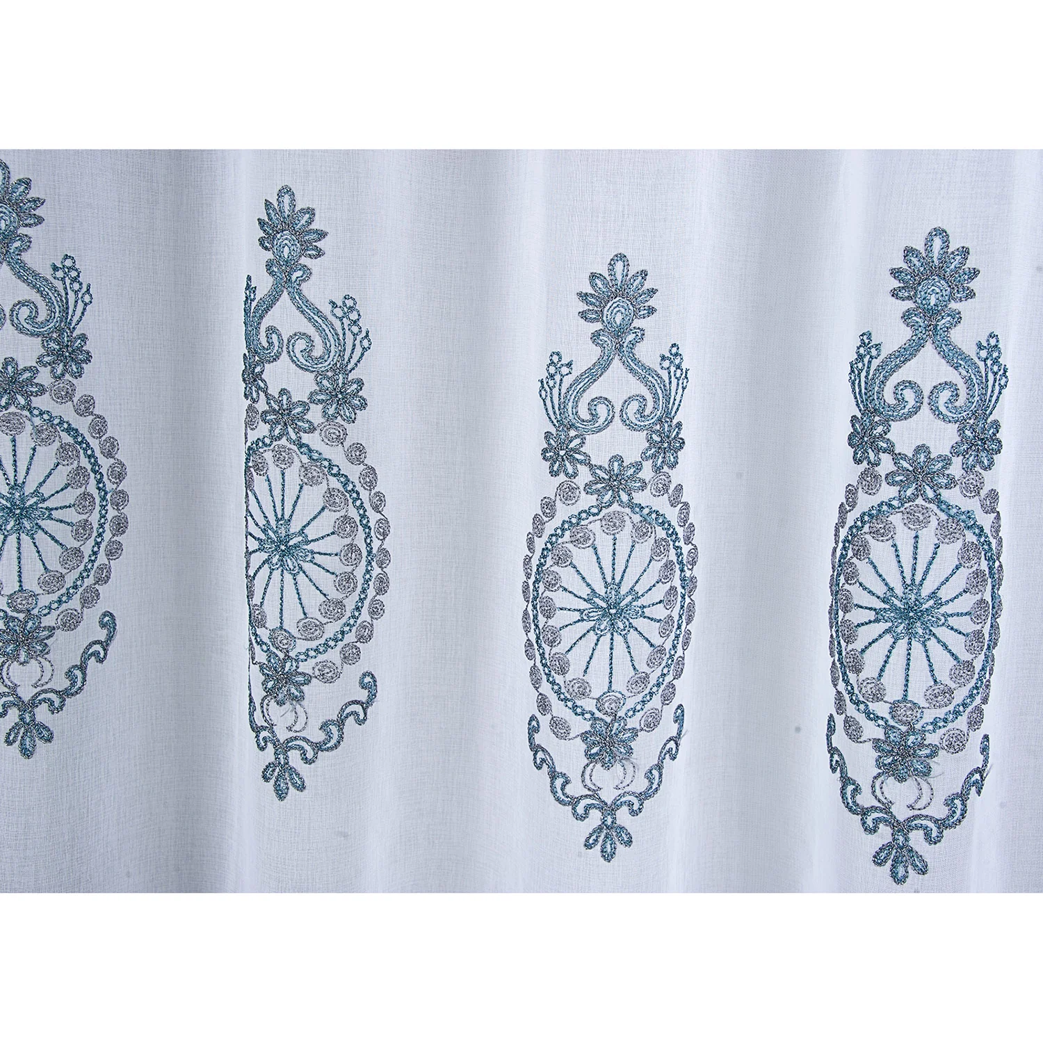 Zena Sheer Damask Embroidered Shower Curtain, Teal, 70x72 Inches - Image 2